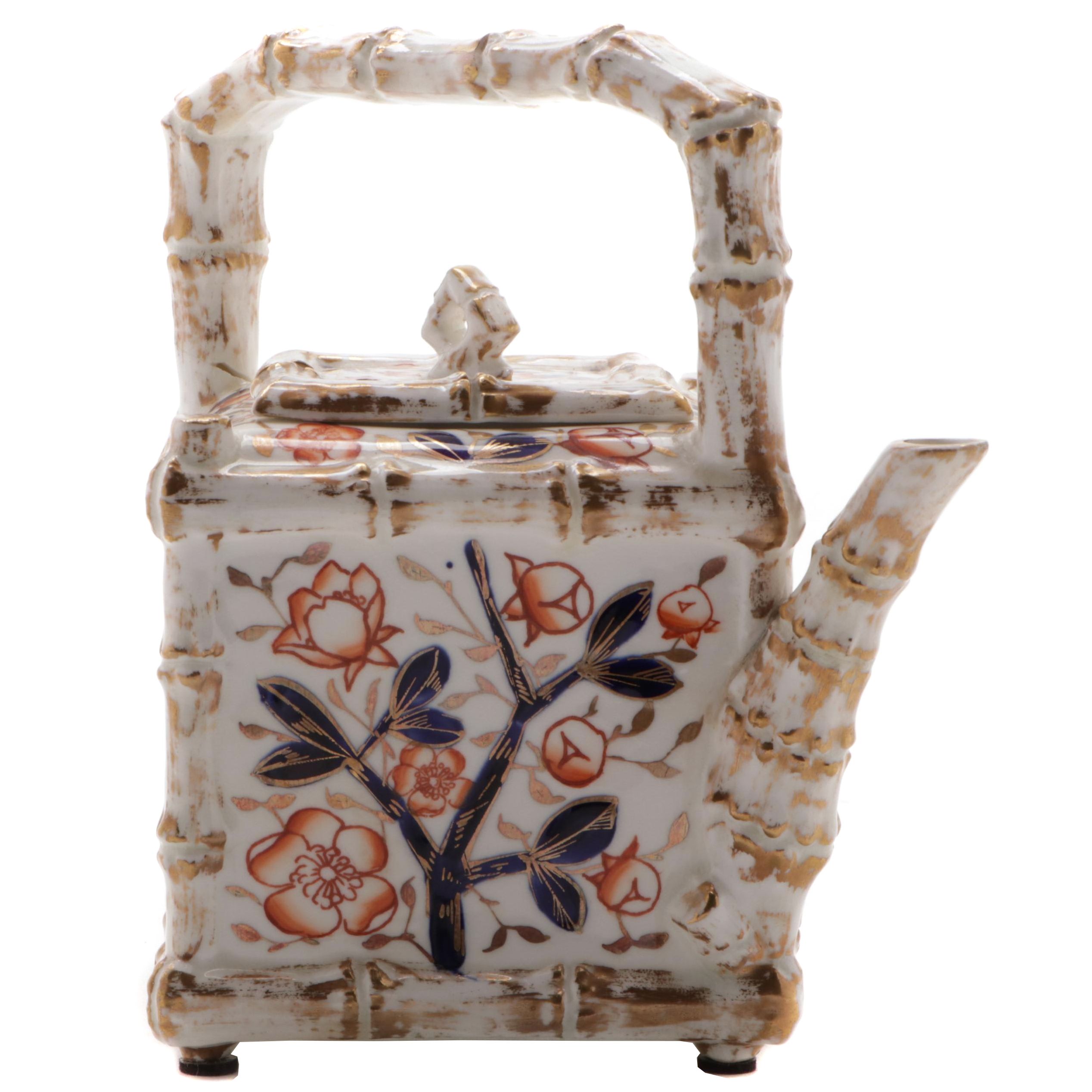 EJD Bodley Bamboo Form Imari Style Porcelain Teapot, Mid to Late 19th Century