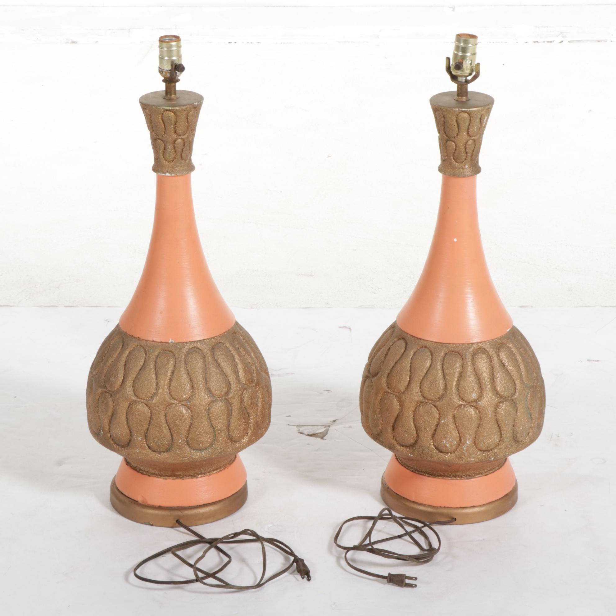 Pair of Mid Century Modern Chalkware Table Lamps