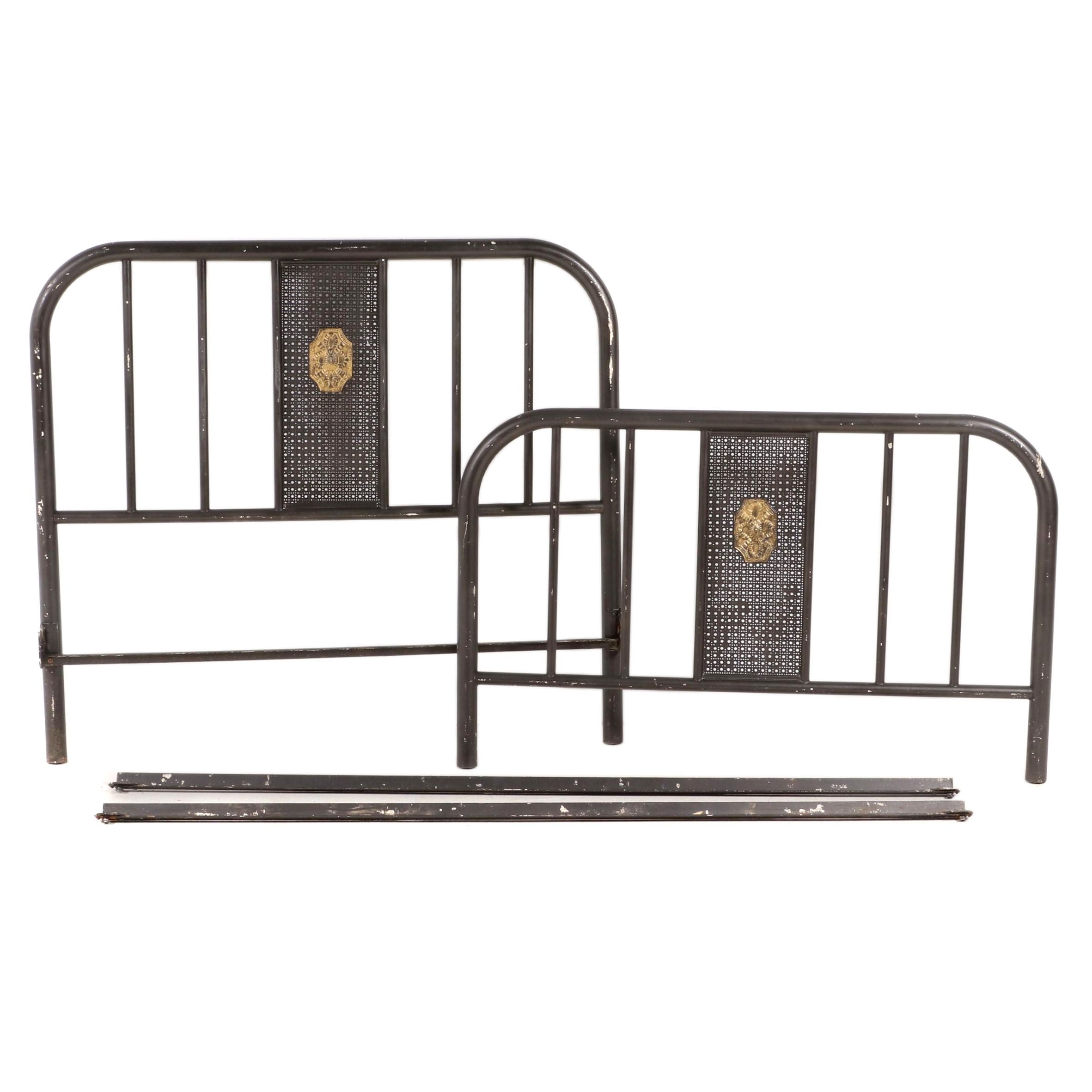 Painted and Parcel-Gilt Metal Full Size Bed Frame, Early 20th Century