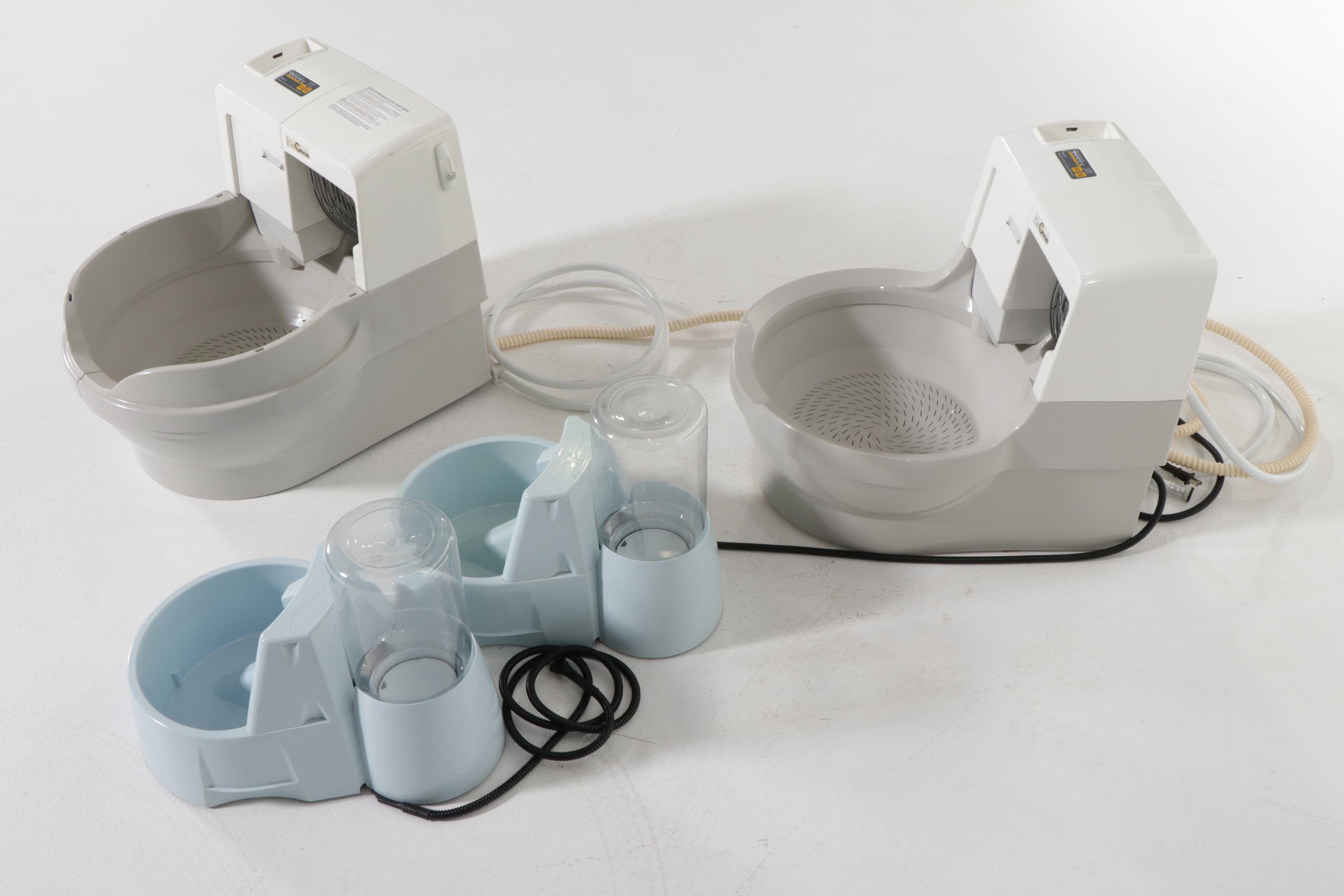 Two Cat Genie Litter Boxes with Dinkwell "Big Dog" Water Fountains