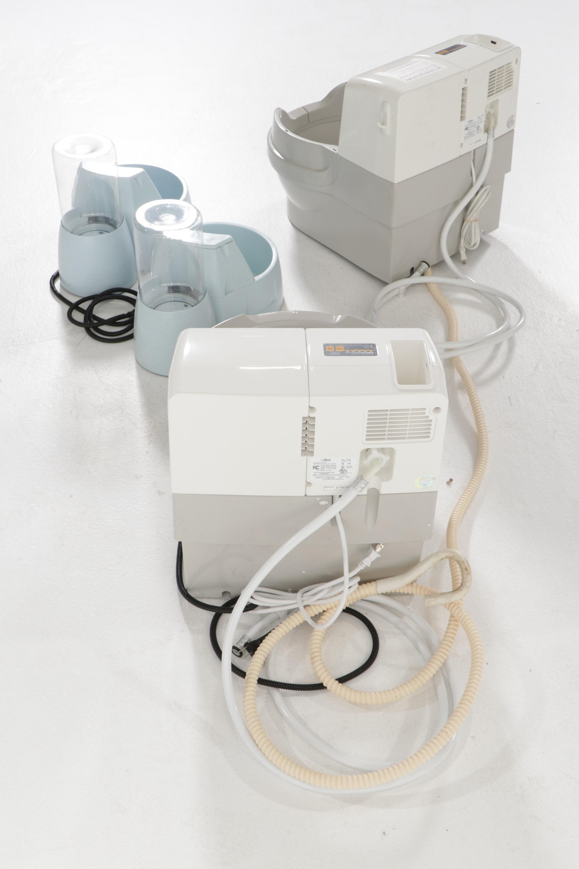 Two Cat Genie Litter Boxes with Dinkwell "Big Dog" Water Fountains