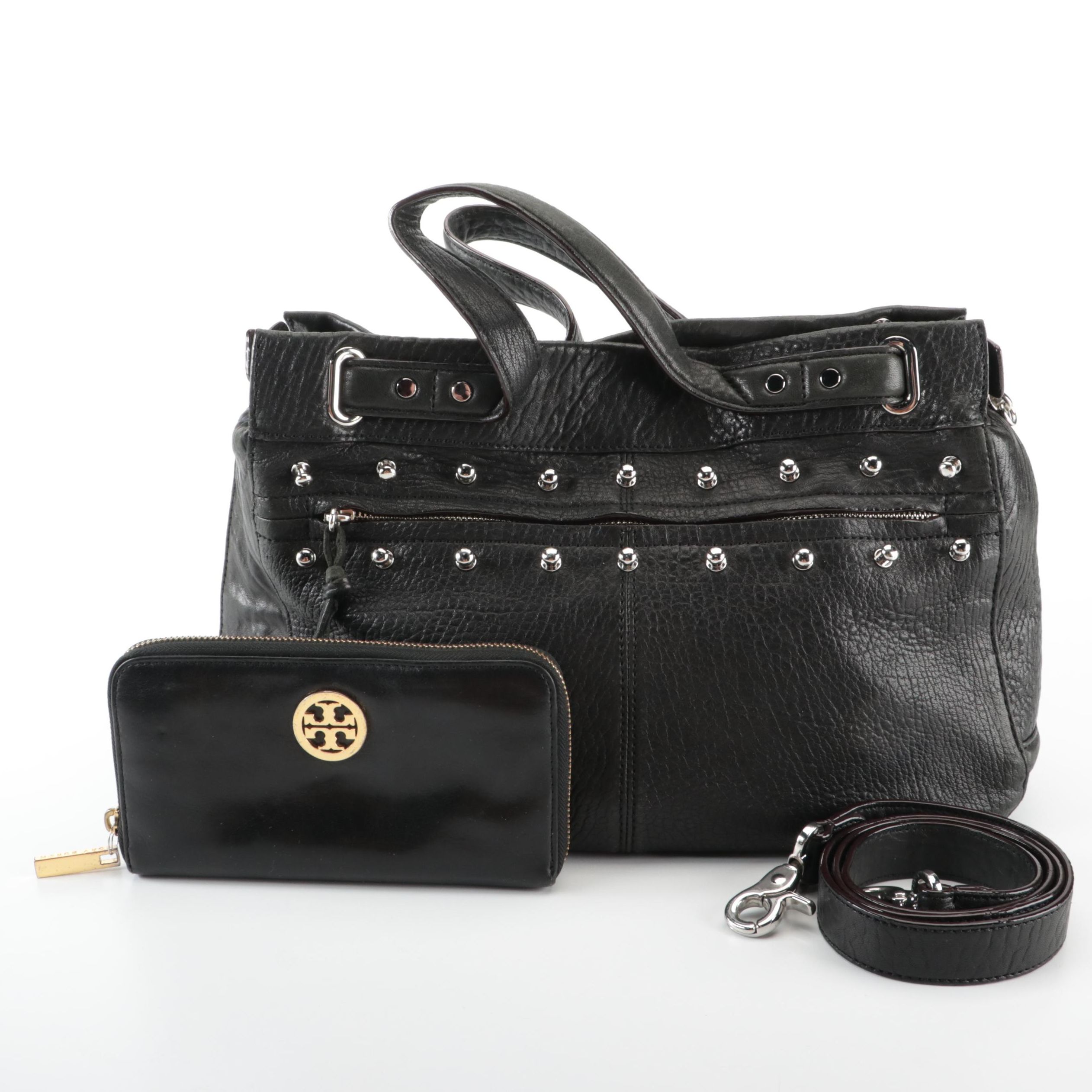 Rebecca Minkoff Black Leather Bag and Tory Burch Zip Around Wallet