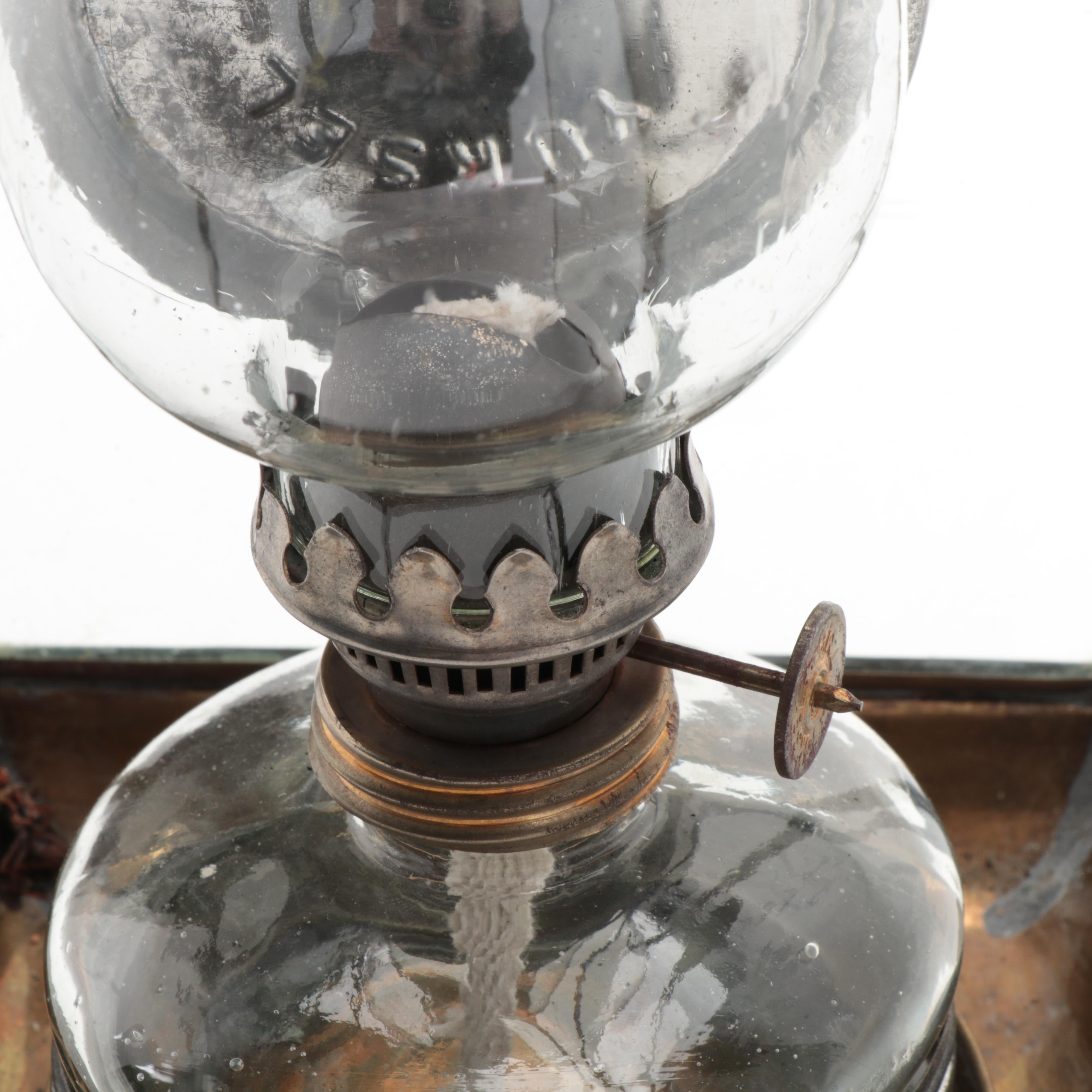Yüksel Turkish Glass Oil Lamps with Brass and Etched Glass Lanterns