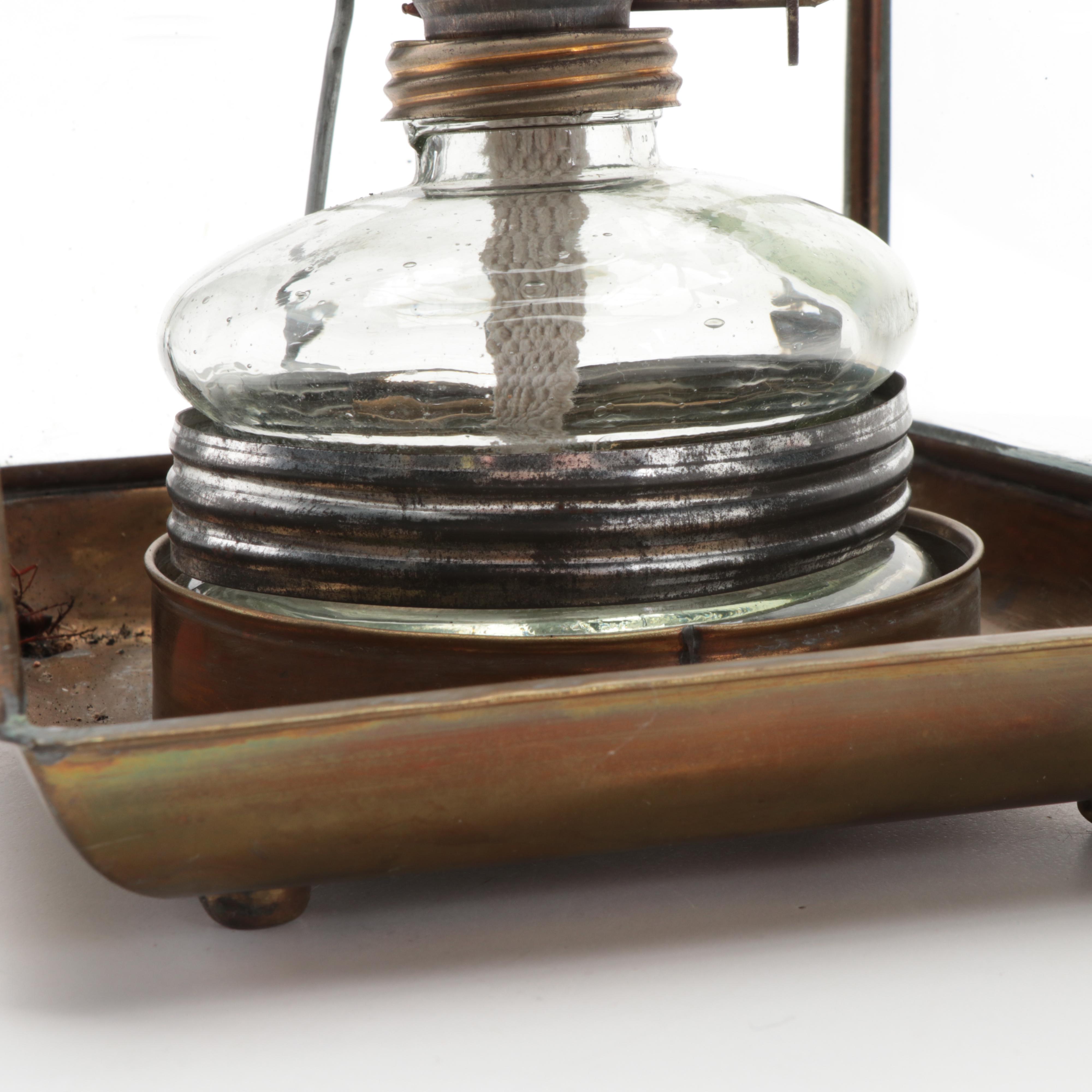 Yüksel Turkish Glass Oil Lamps with Brass and Etched Glass Lanterns