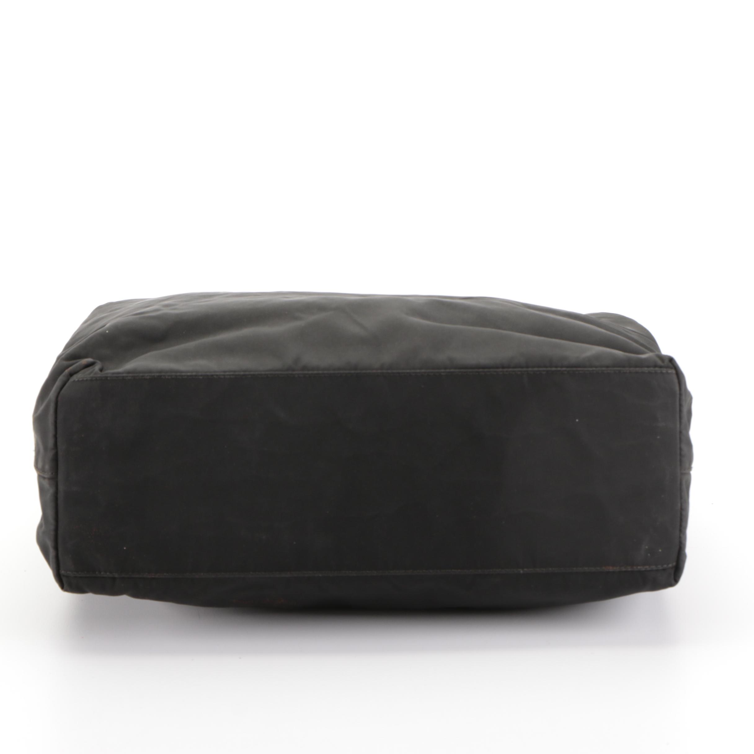 Prada Handbag in Black Nylon Tessuto with Black Composite Hinged Handles