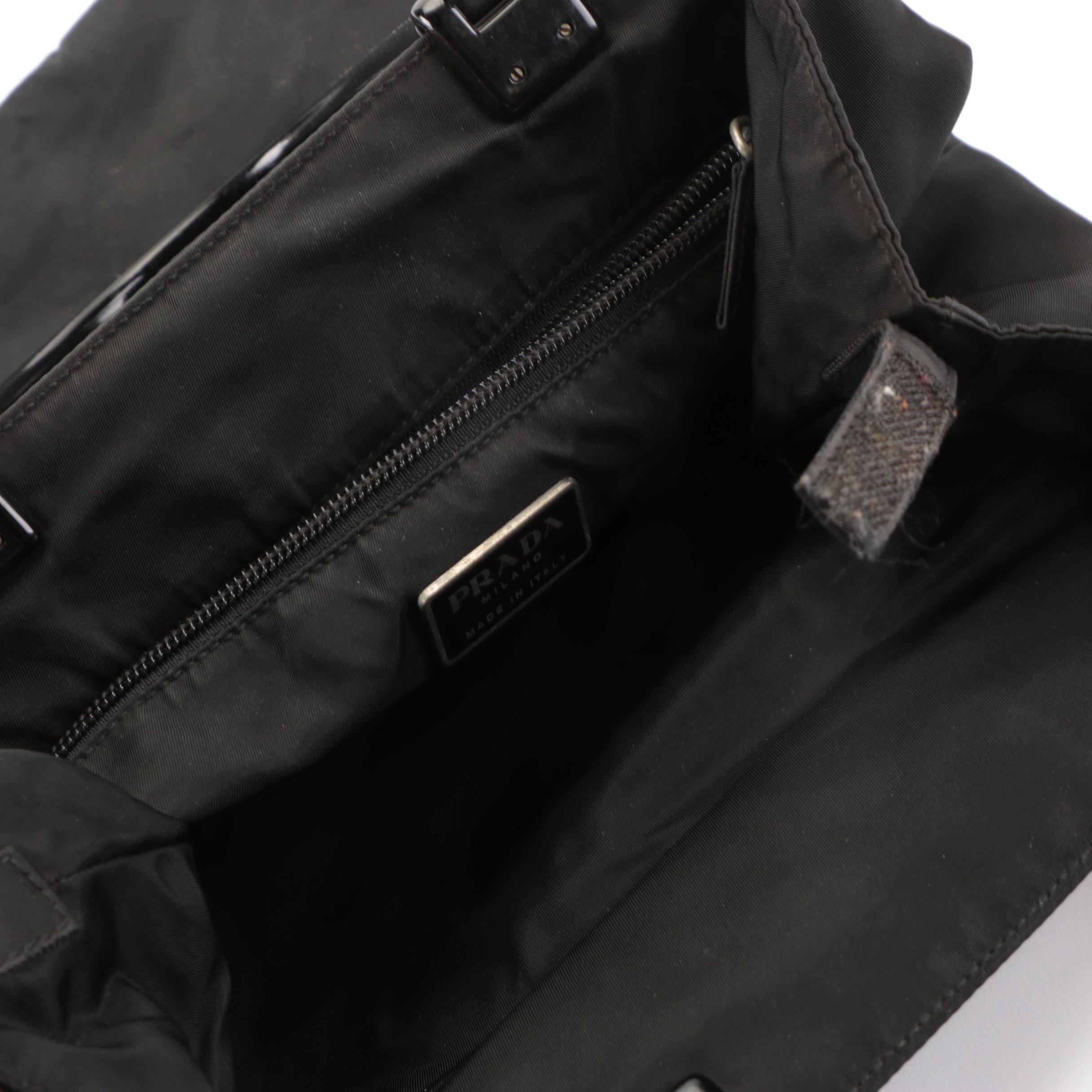 Prada Handbag in Black Nylon Tessuto with Black Composite Hinged Handles