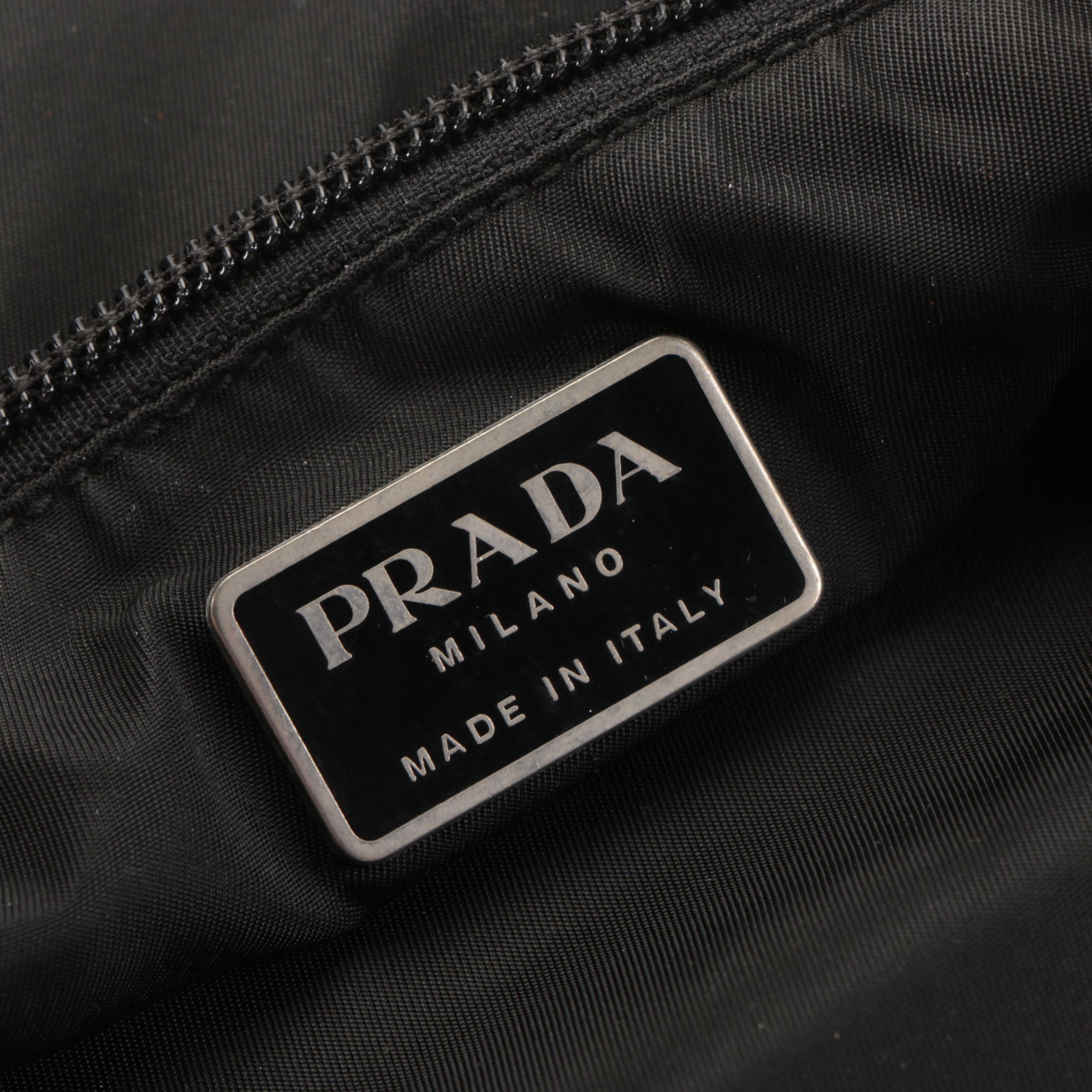 Prada Handbag in Black Nylon Tessuto with Black Composite Hinged Handles