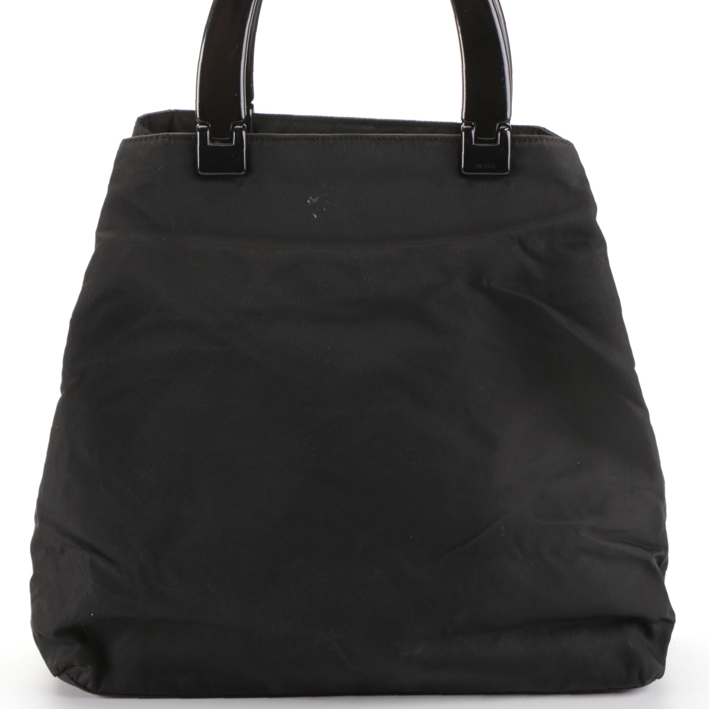 Prada Handbag in Black Nylon Tessuto with Black Composite Hinged Handles