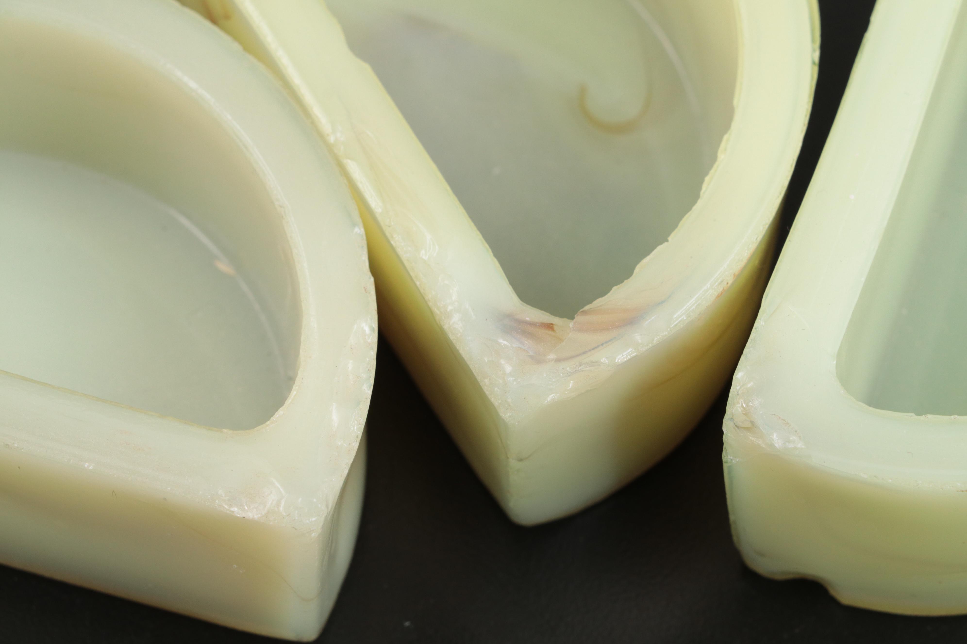 Art Deco Cast Iron and Marbled Slag Uranium Glass Standing Ashtray