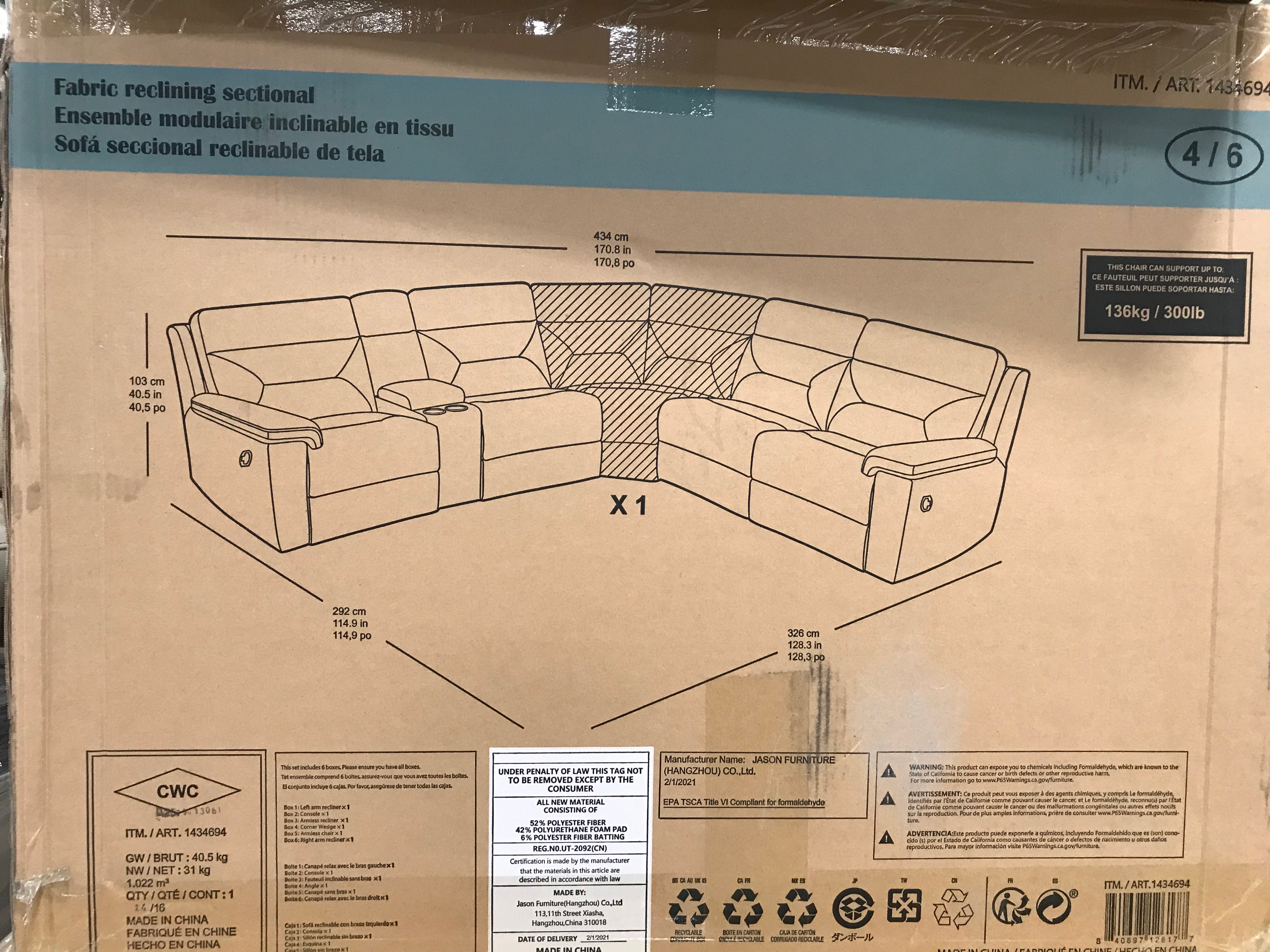 Gilman Creek "Fletcher" Contemporary Fabric Reclining Sectional Sofa