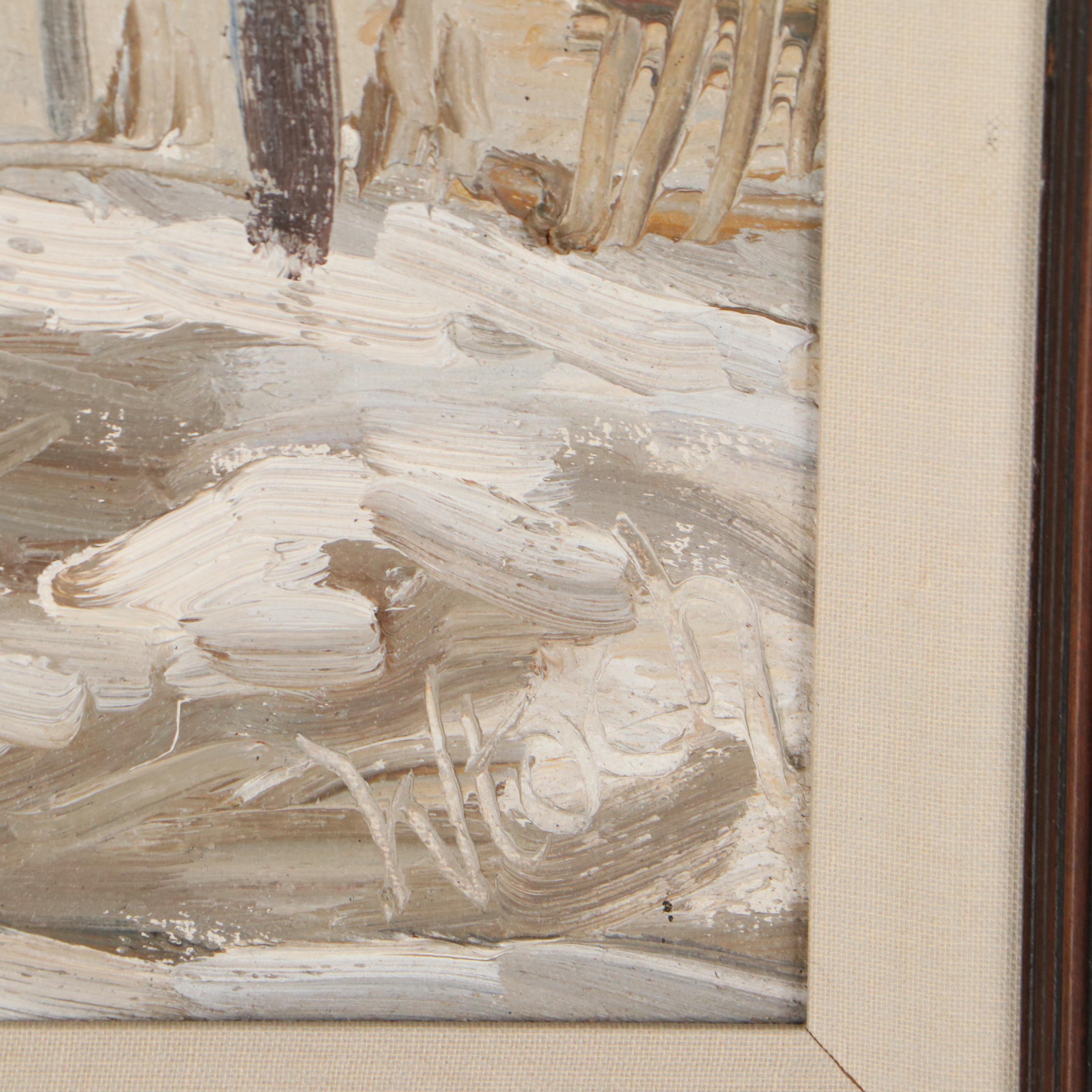 Henryk Wloch Landscape With Church Oil Painting "Kamienny Potok," 1988