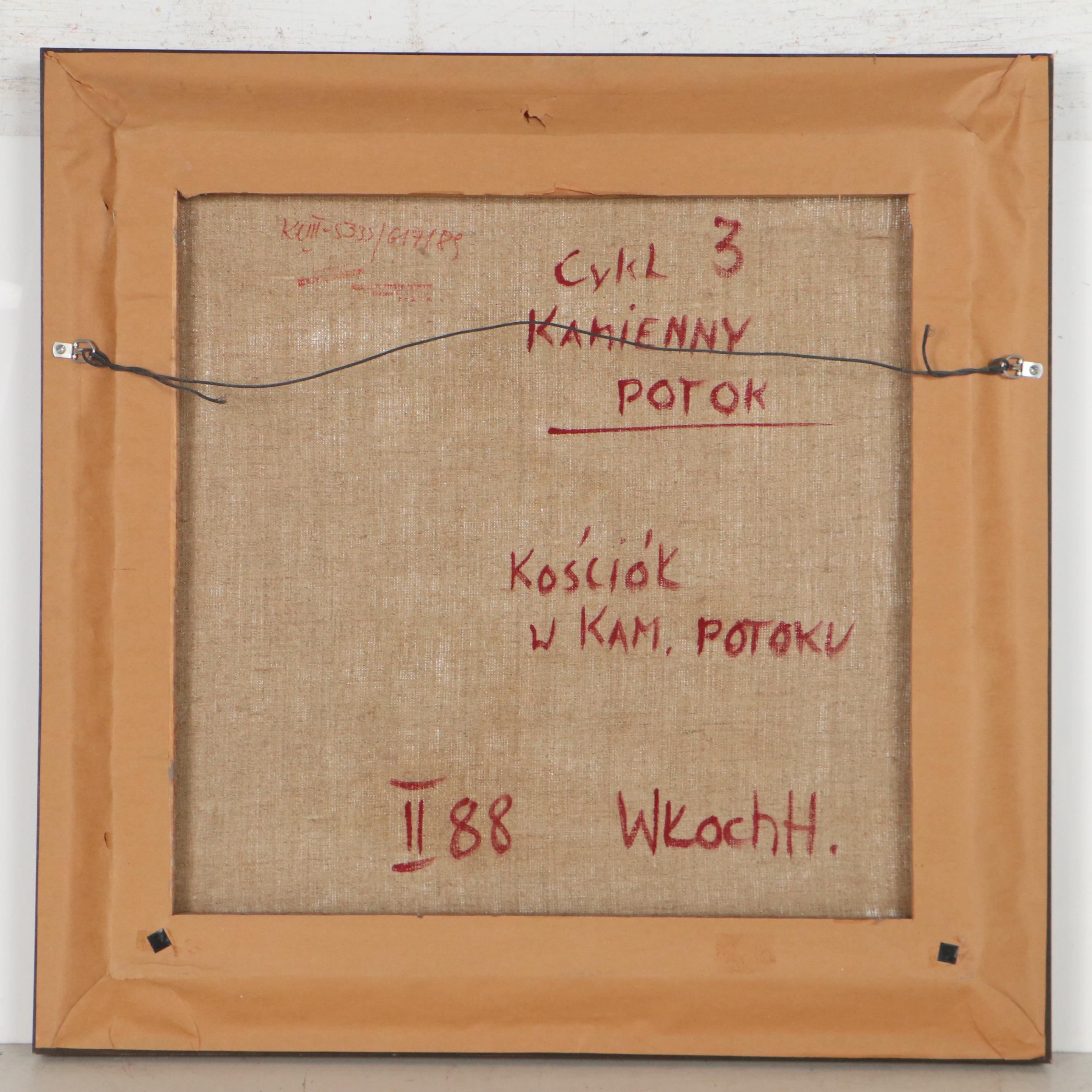 Henryk Wloch Landscape With Church Oil Painting "Kamienny Potok," 1988