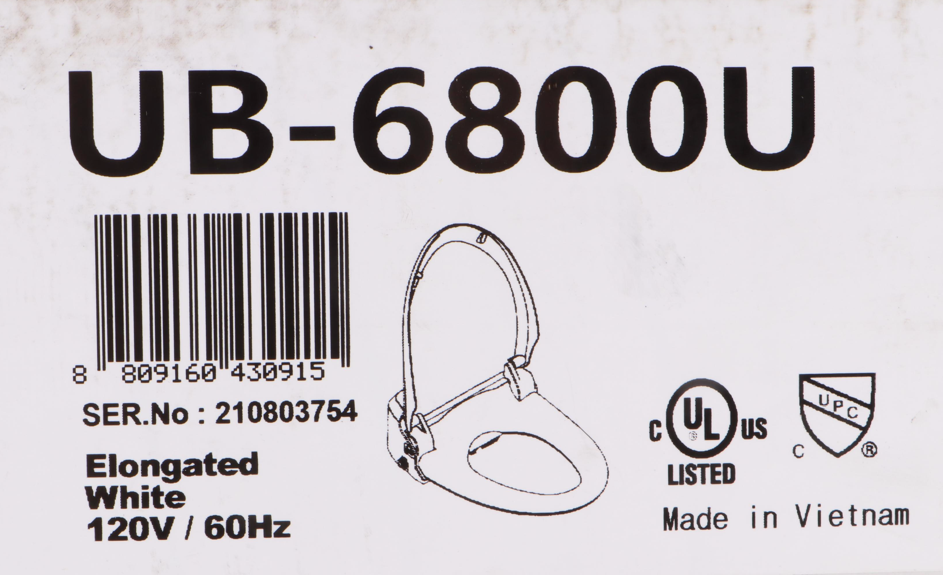 Biobidet UB-6800U Smart Bidet Elongated White Toilet Seat