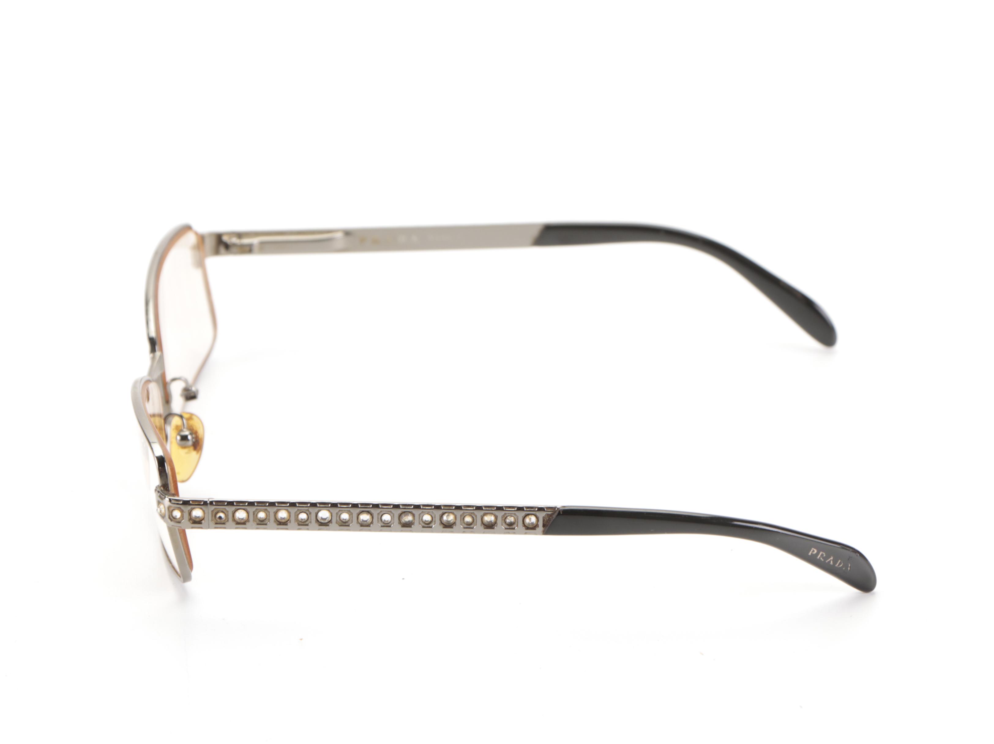 Prada Embellished Metal Frame Eyeglasses with Case