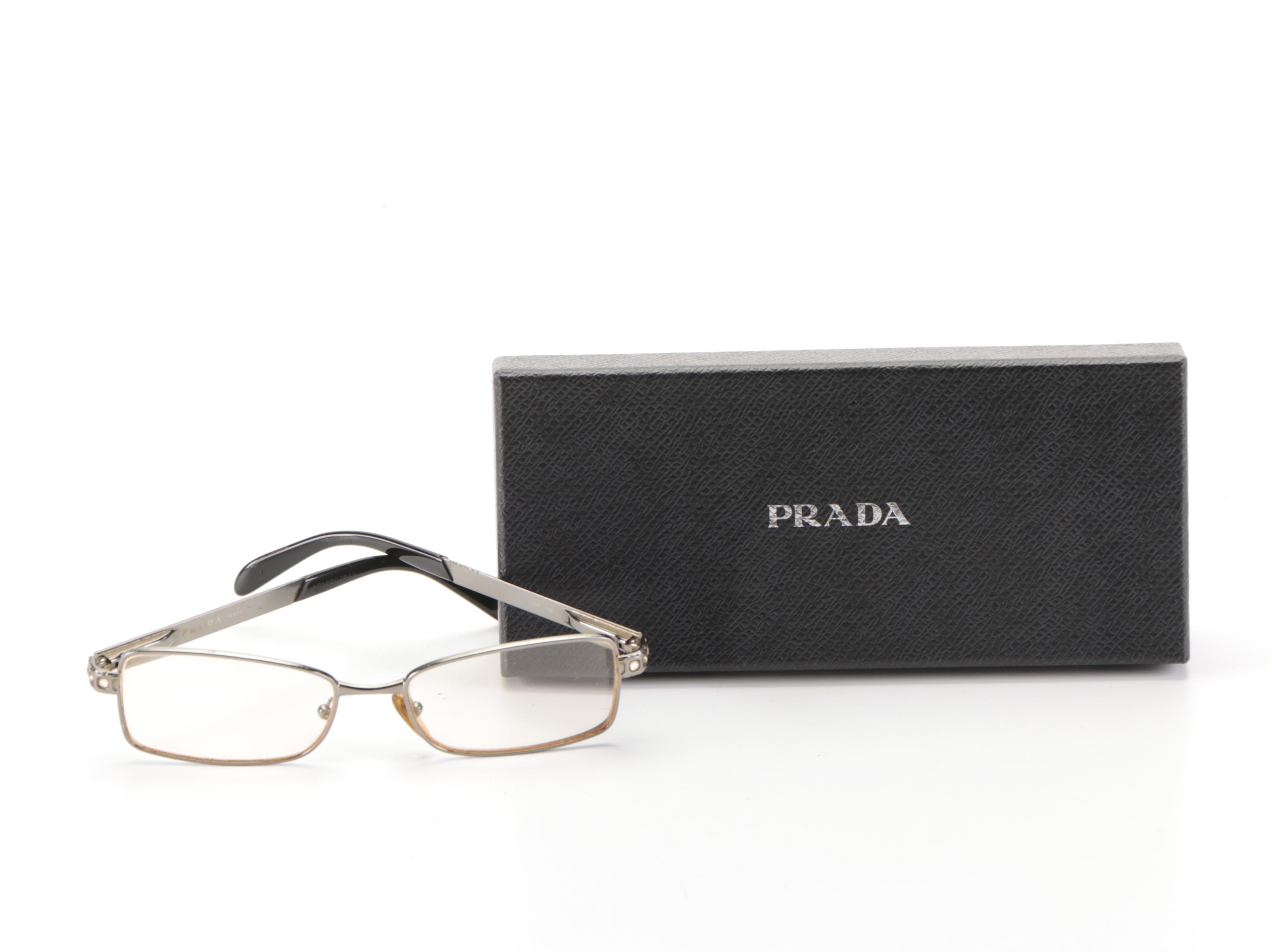 Prada Embellished Metal Frame Eyeglasses with Case