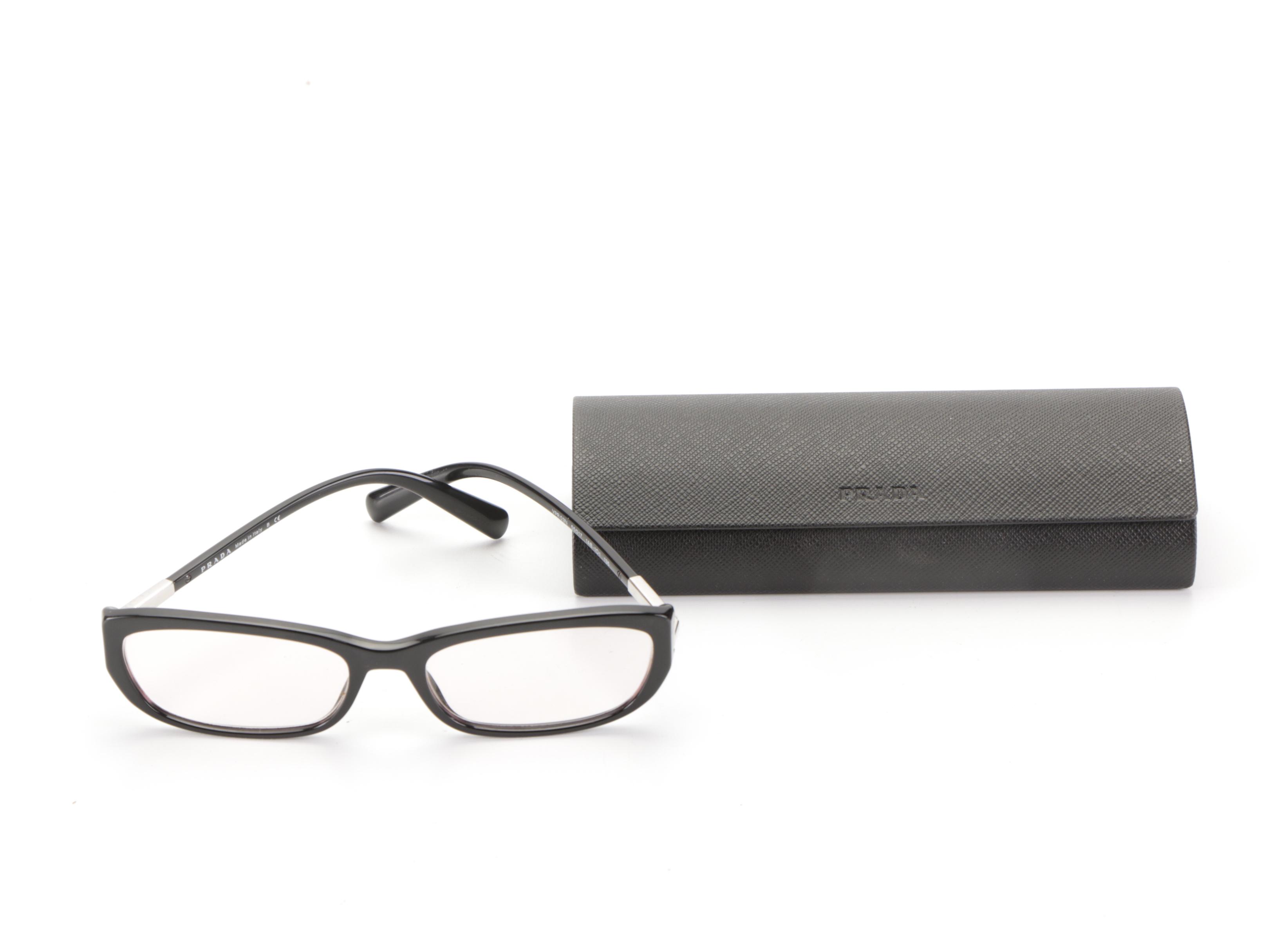 Prada VPR03N Black and Metal Frame Eyeglasses with Case