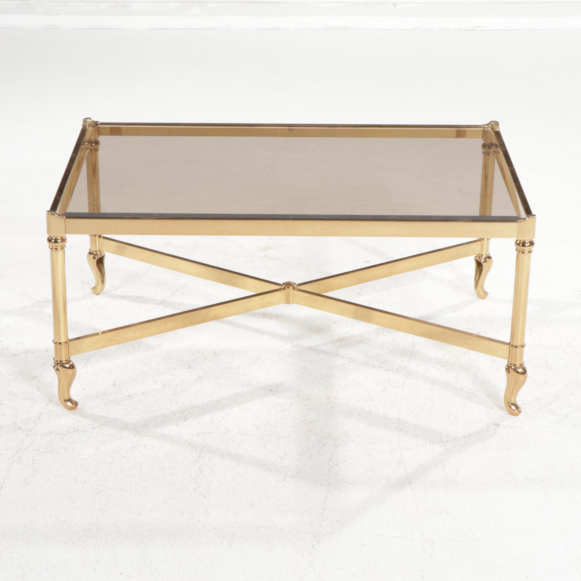Contemporary Brass and Glass Top Coffee Table