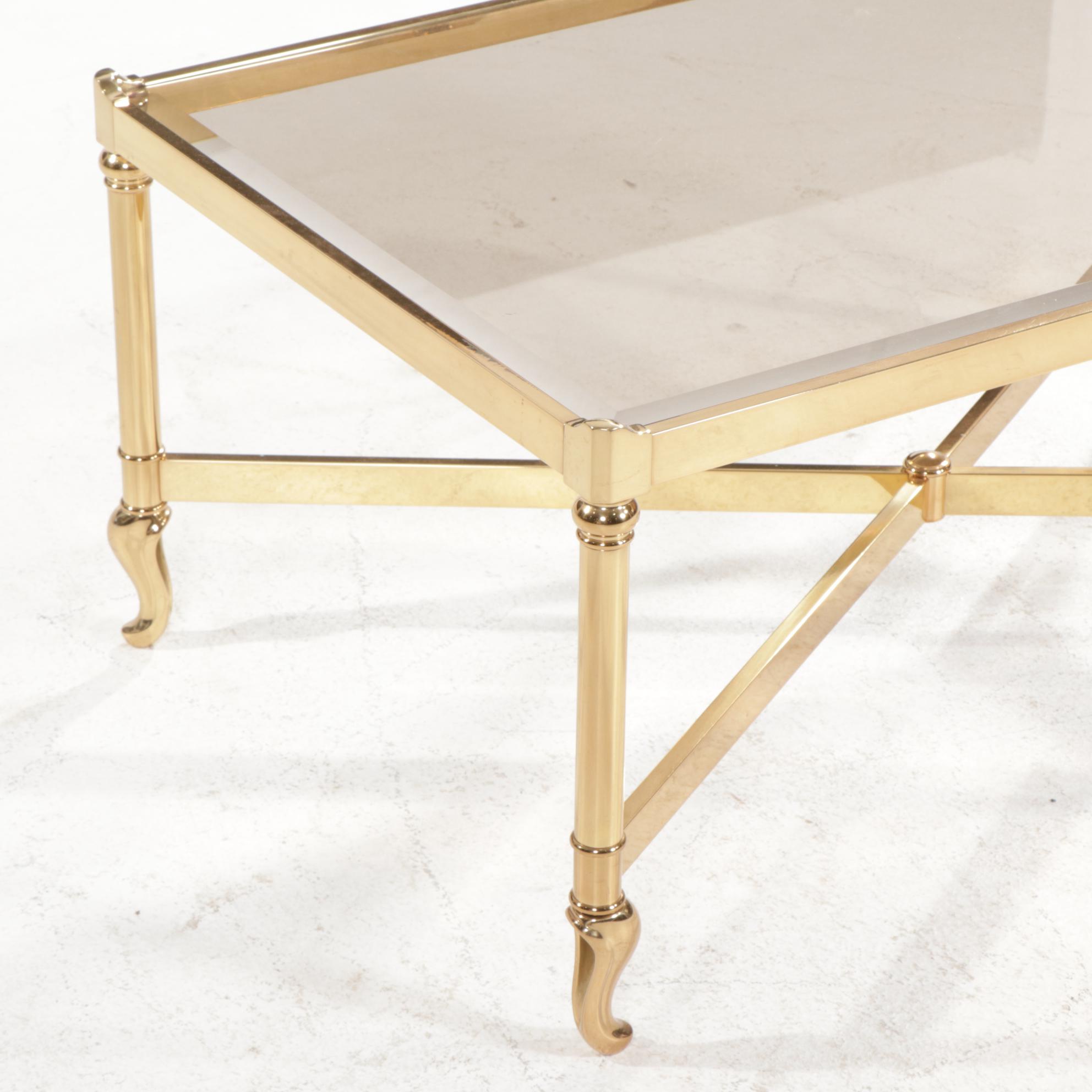 Contemporary Brass and Glass Top Coffee Table