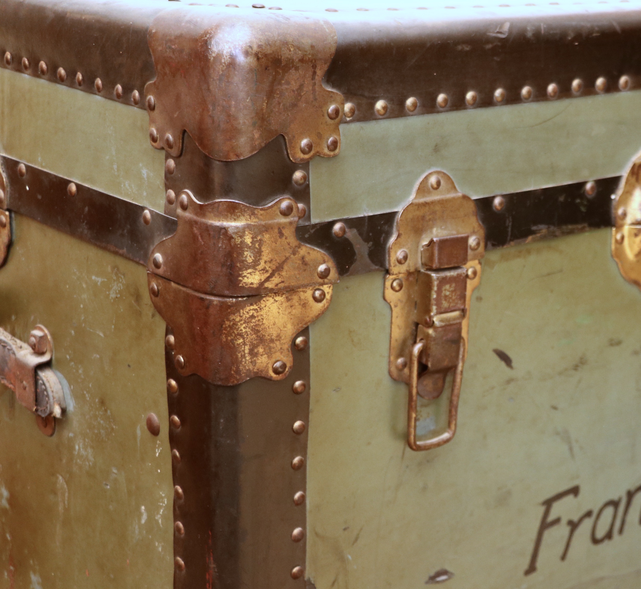 Flat-Top Steamer Trunk Personalized "Frances Morris", Early 20th Century