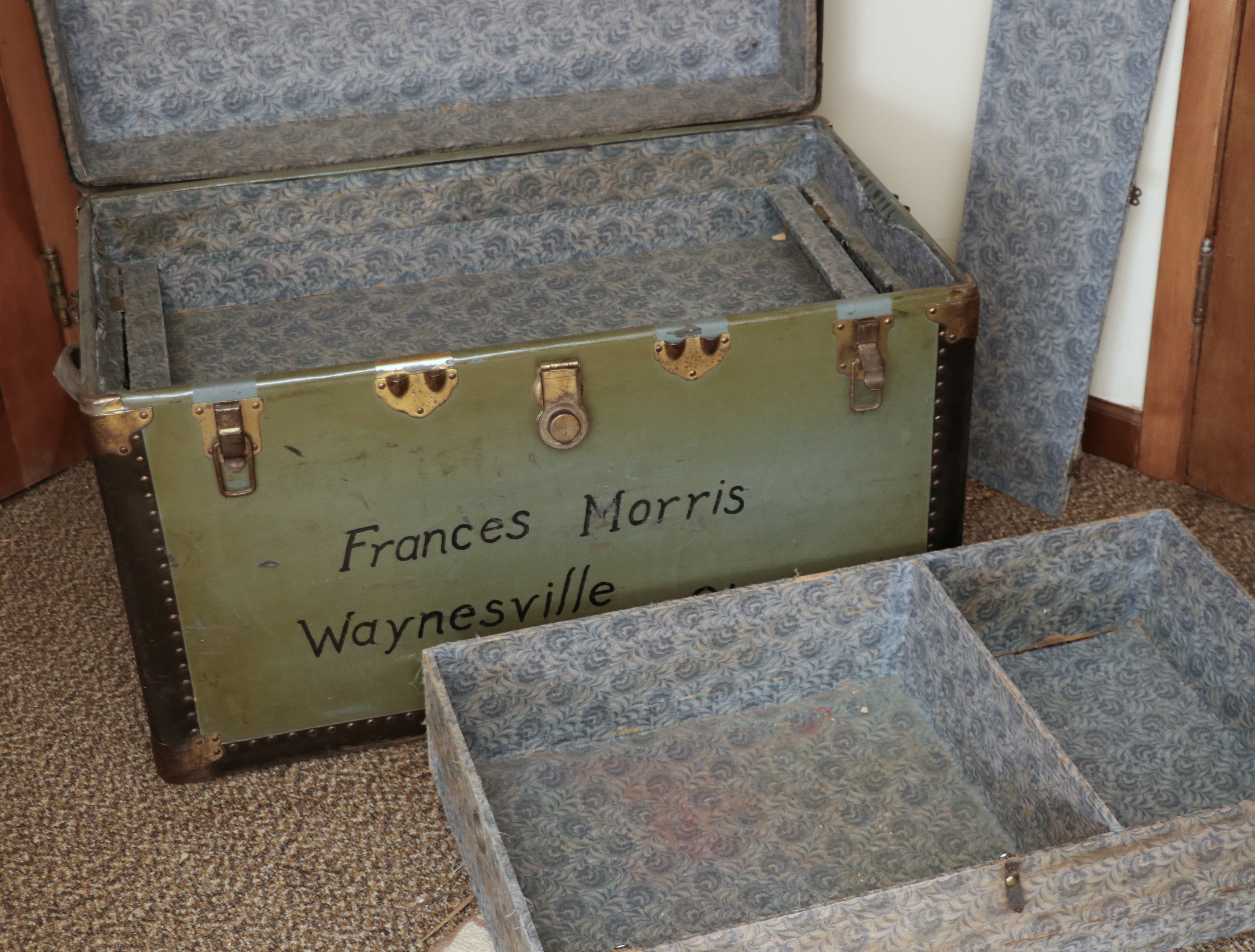 Flat-Top Steamer Trunk Personalized "Frances Morris", Early 20th Century