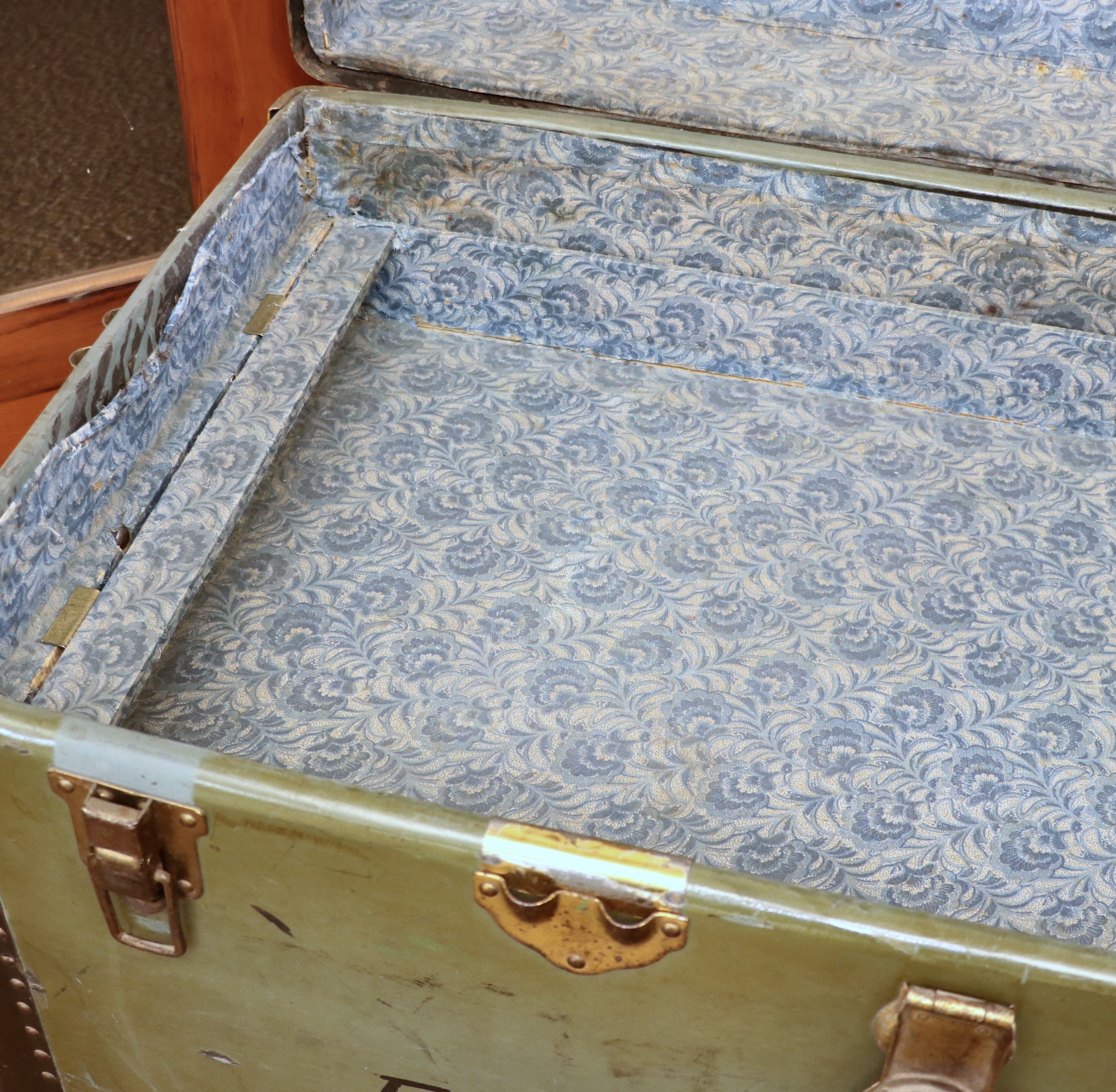 Flat-Top Steamer Trunk Personalized "Frances Morris", Early 20th Century