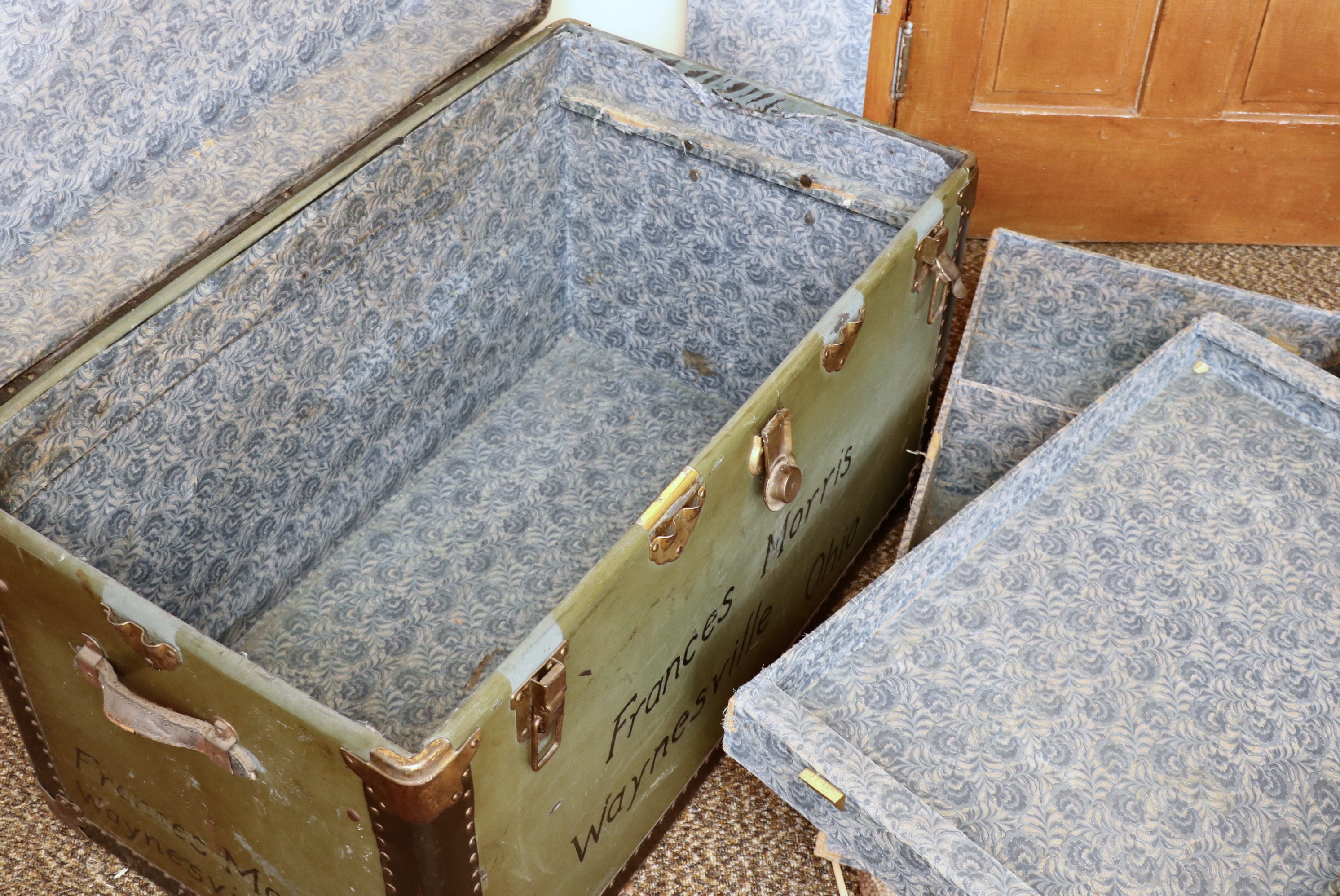 Flat-Top Steamer Trunk Personalized "Frances Morris", Early 20th Century