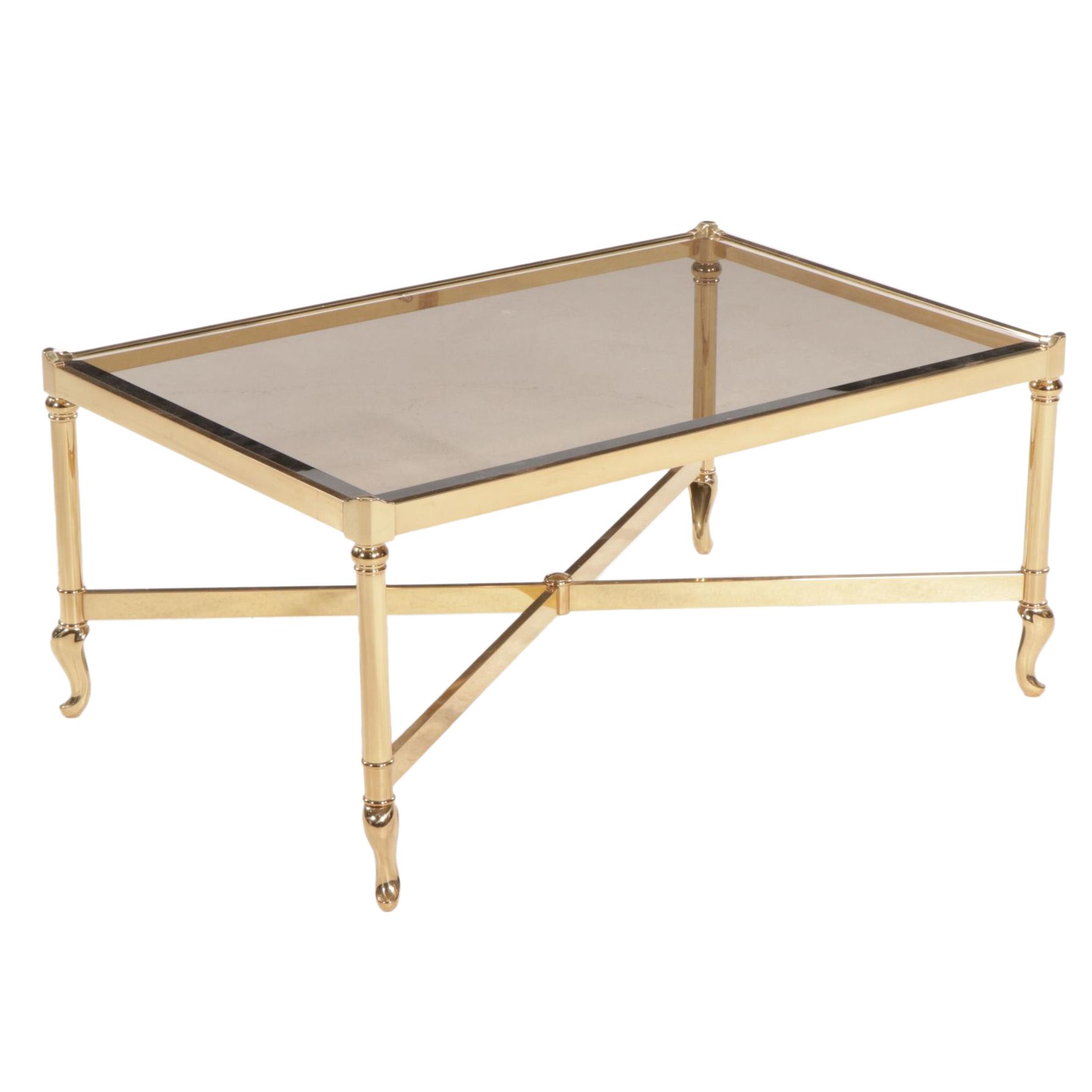 Contemporary Brass and Glass Top Coffee Table