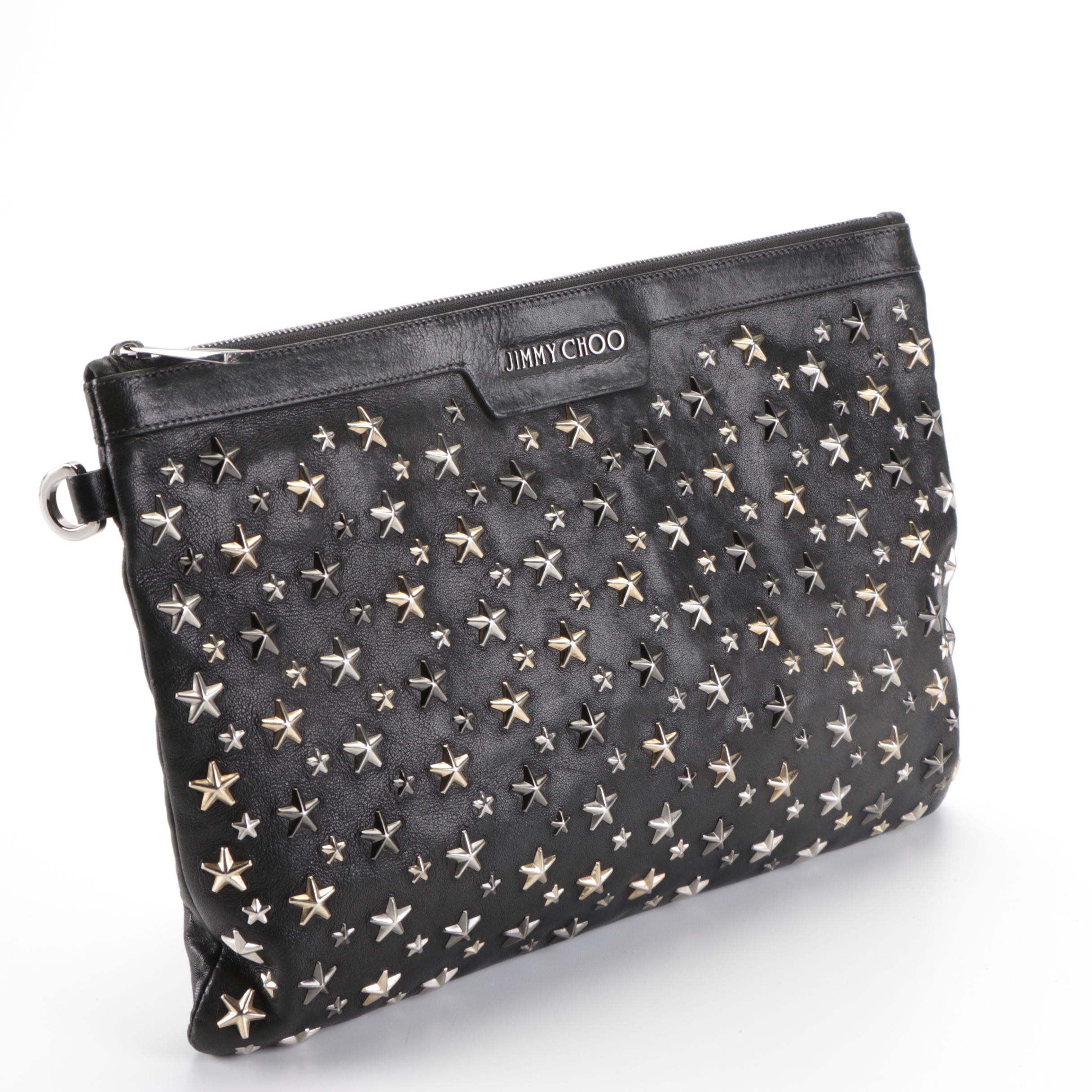 Jimmy Choo Star Studded Oversized Clutch in Black Leather