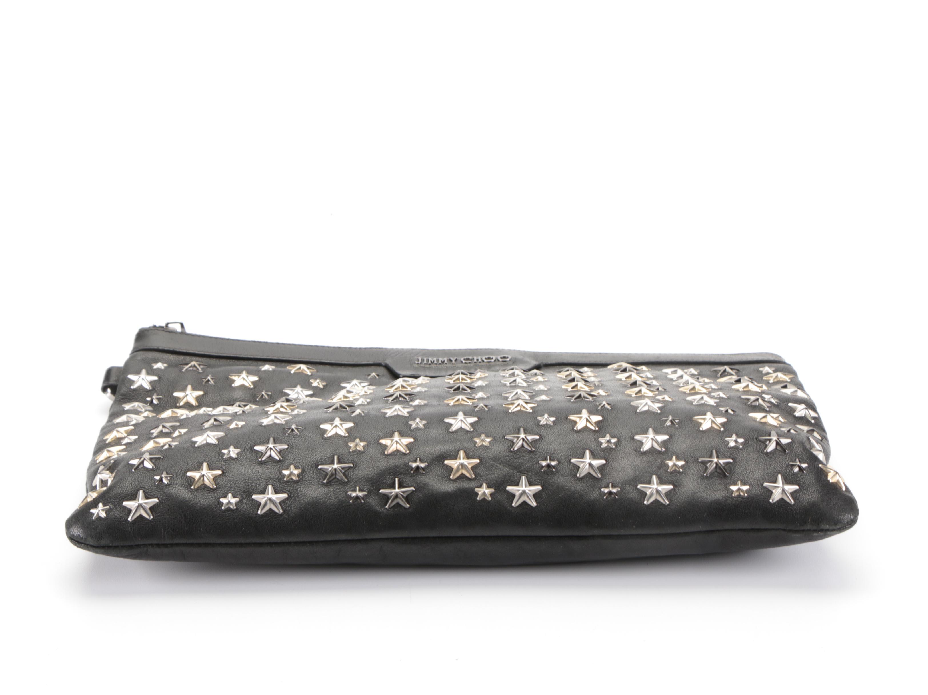 Jimmy Choo Star Studded Oversized Clutch in Black Leather