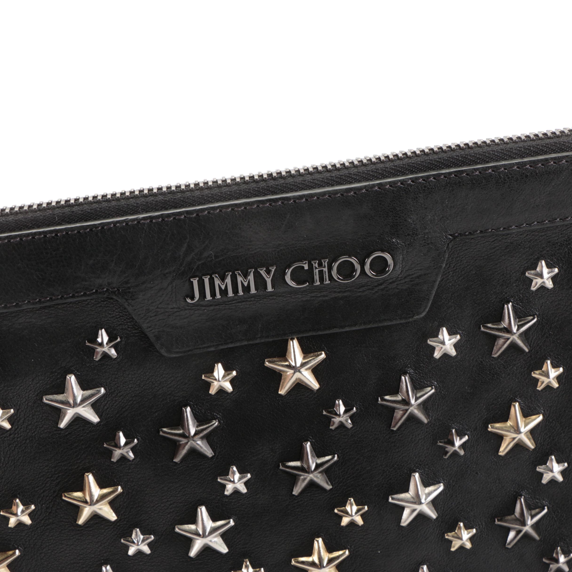 Jimmy Choo Star Studded Oversized Clutch in Black Leather