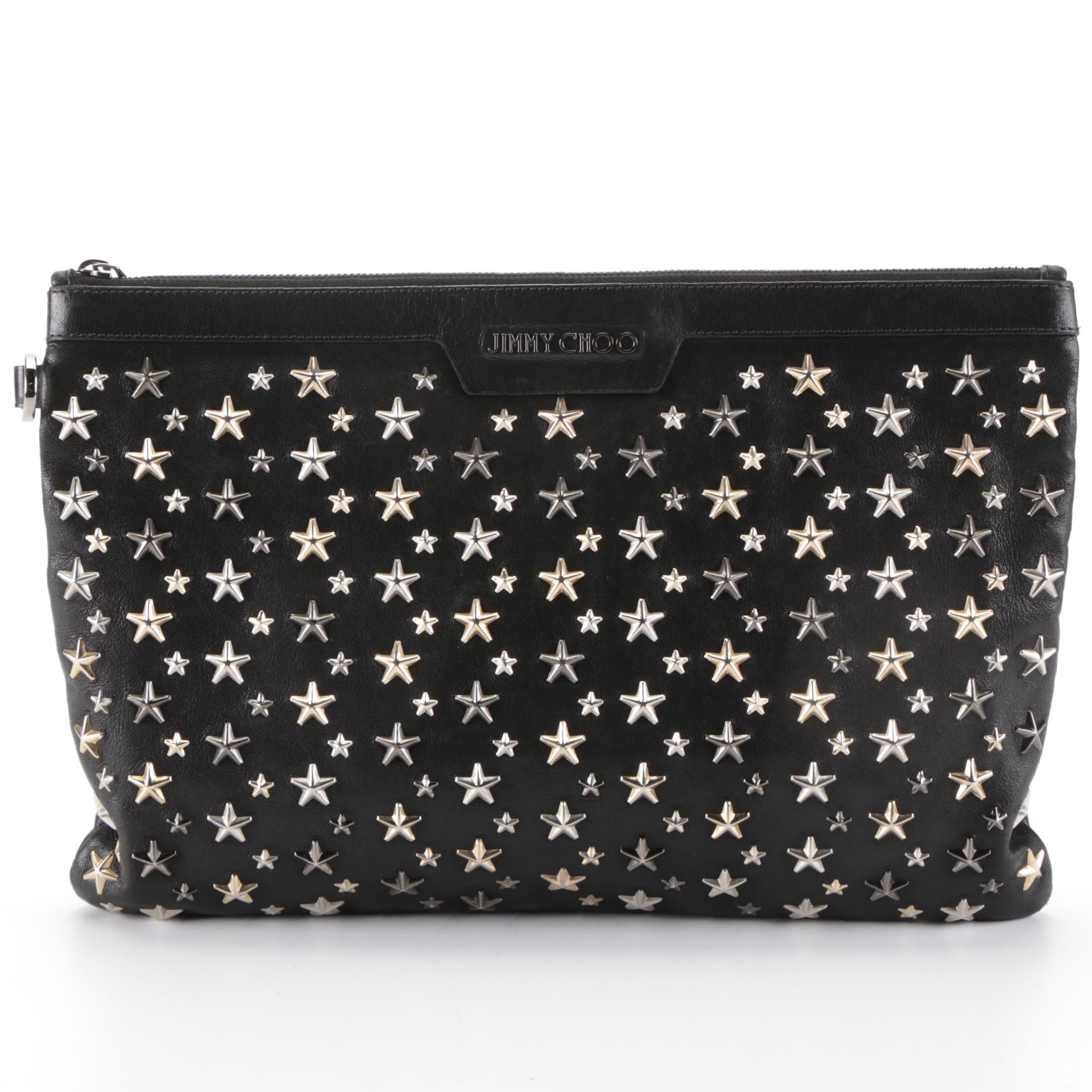Jimmy Choo Star Studded Oversized Clutch in Black Leather