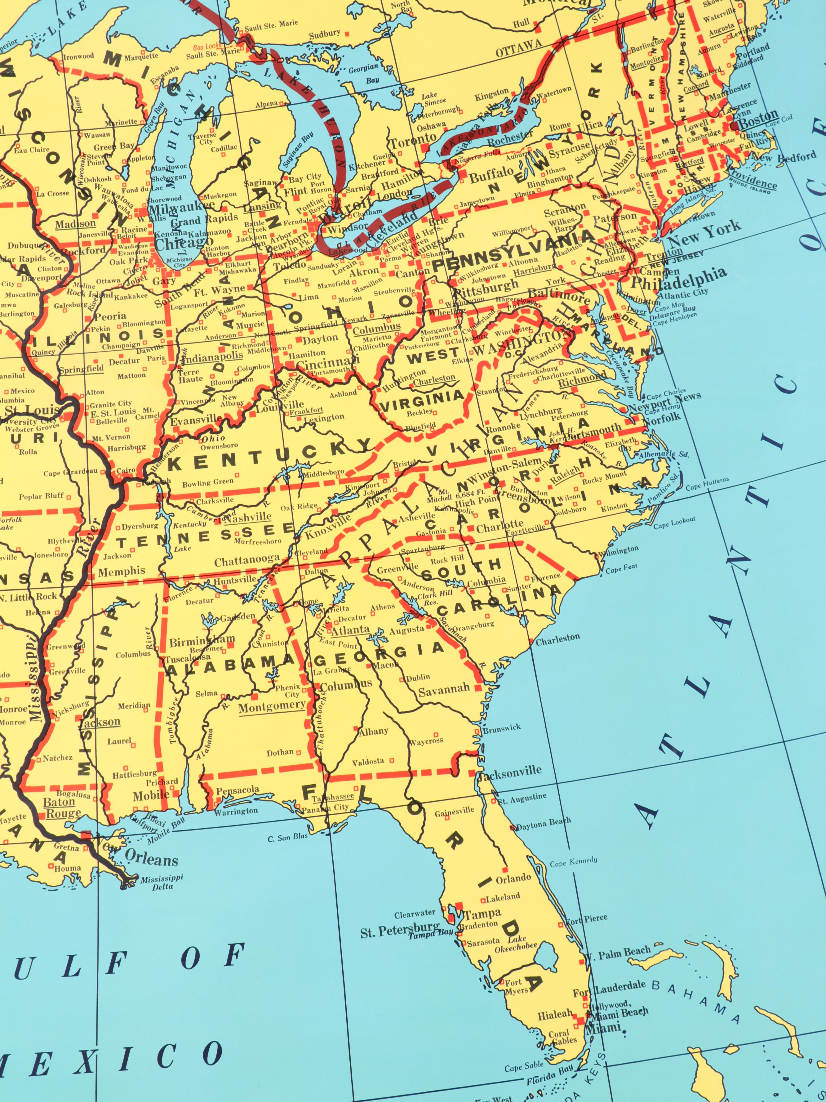 "Cram's  Beginners Map of the United States" Wall Mount Classroom Map
