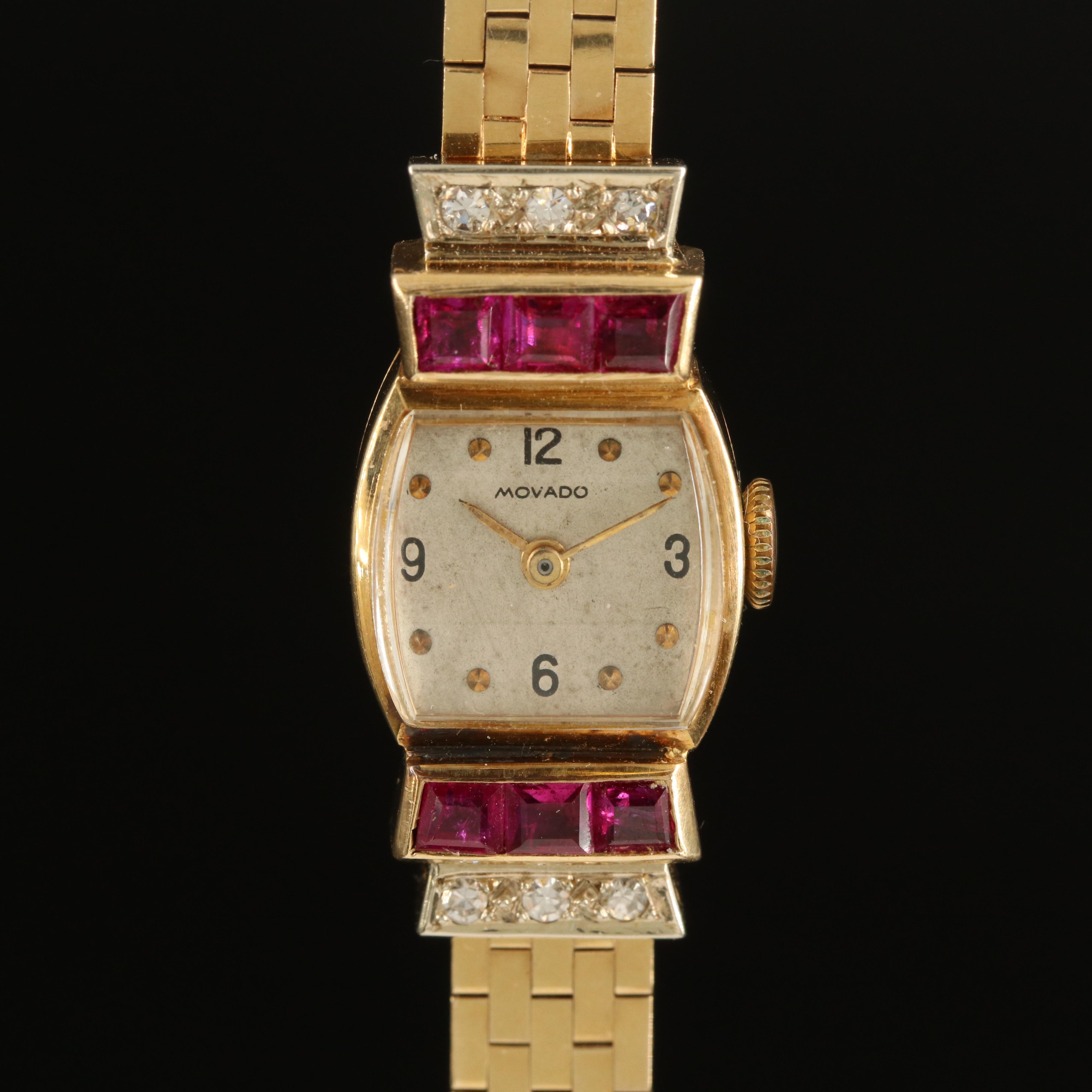 Vintage Movado 14K Ruby and Diamond Watch