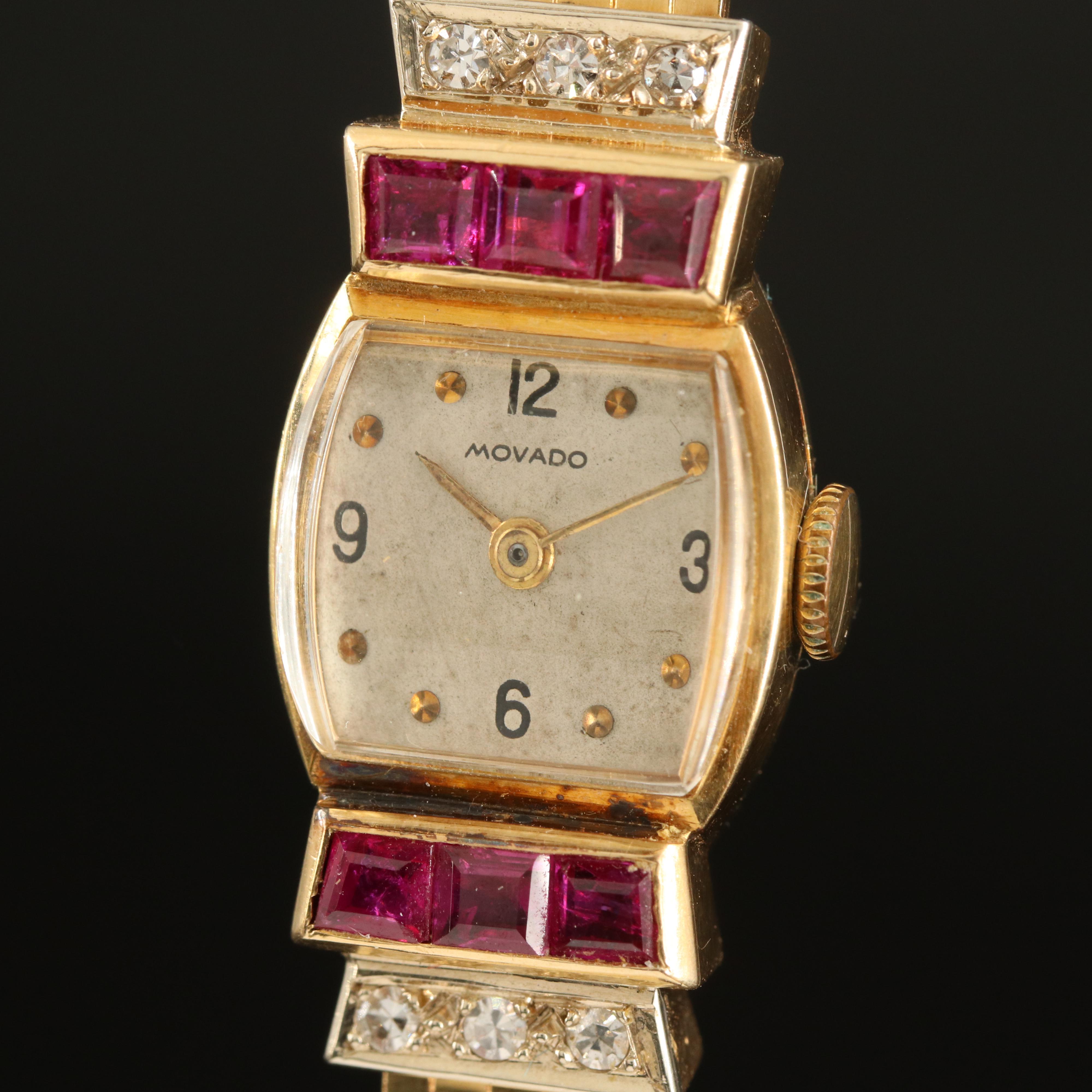 Vintage Movado 14K Ruby and Diamond Watch