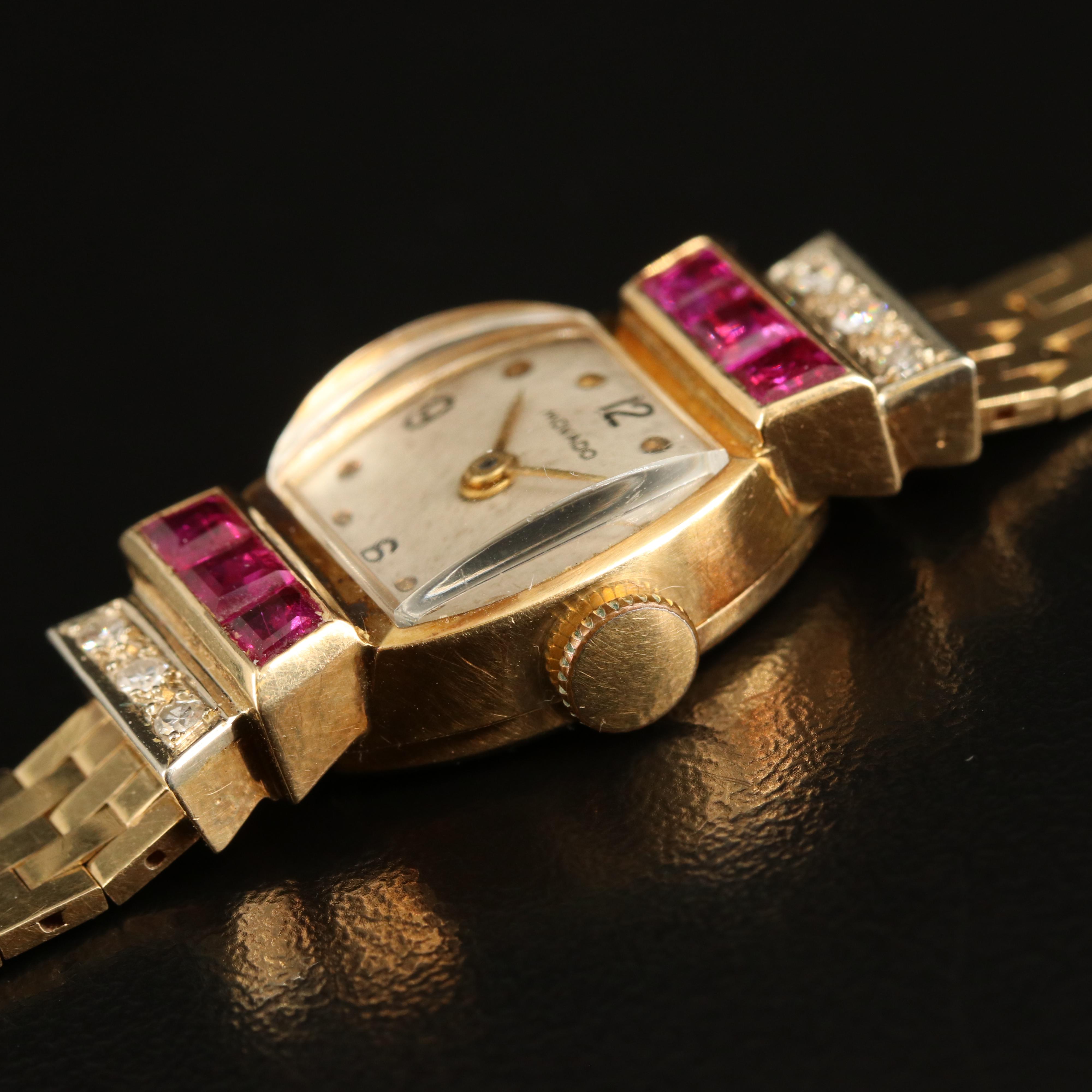 Vintage Movado 14K Ruby and Diamond Watch