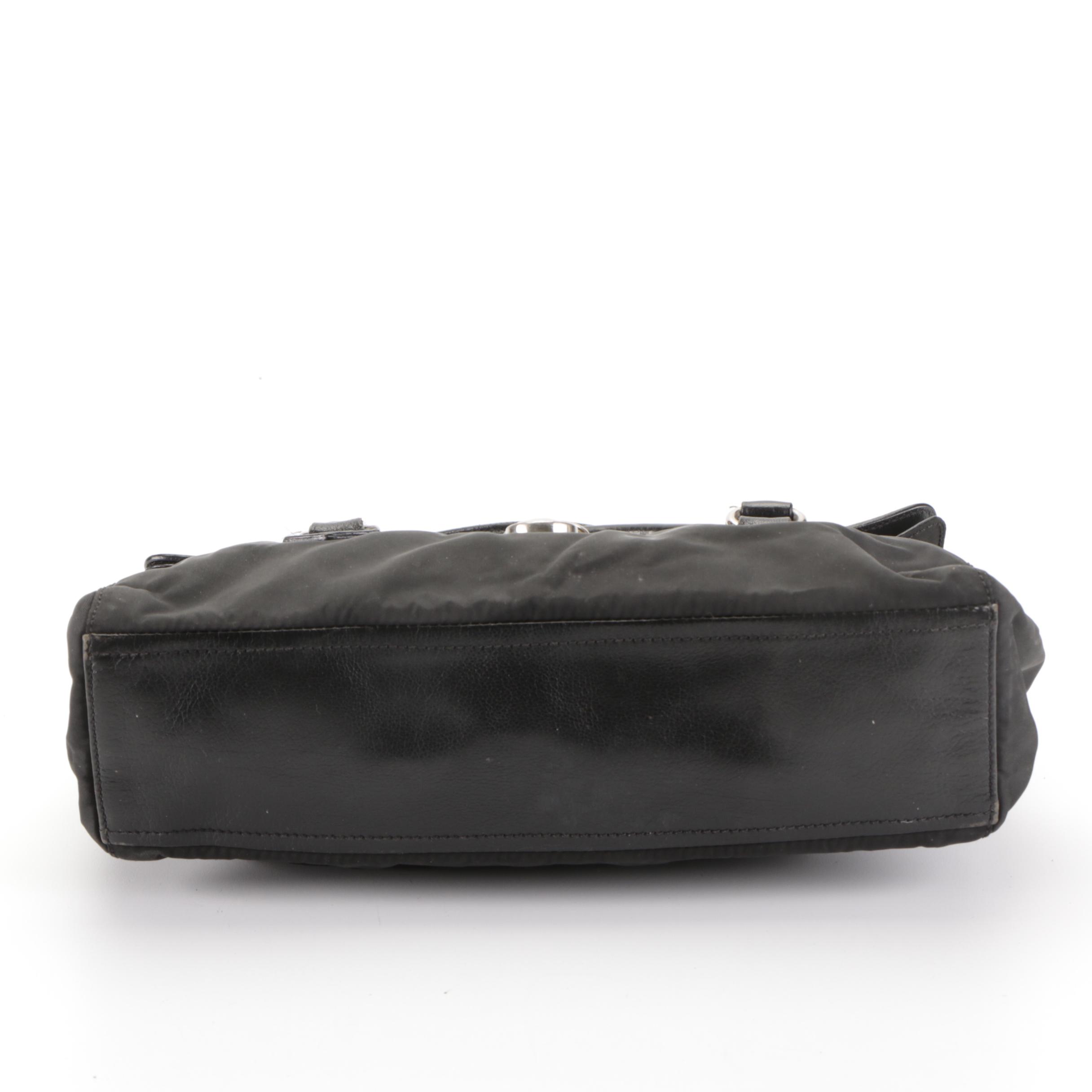 Prada Easy Tessuto Shoulder Bag in Black Nylon and Calfskin Trim