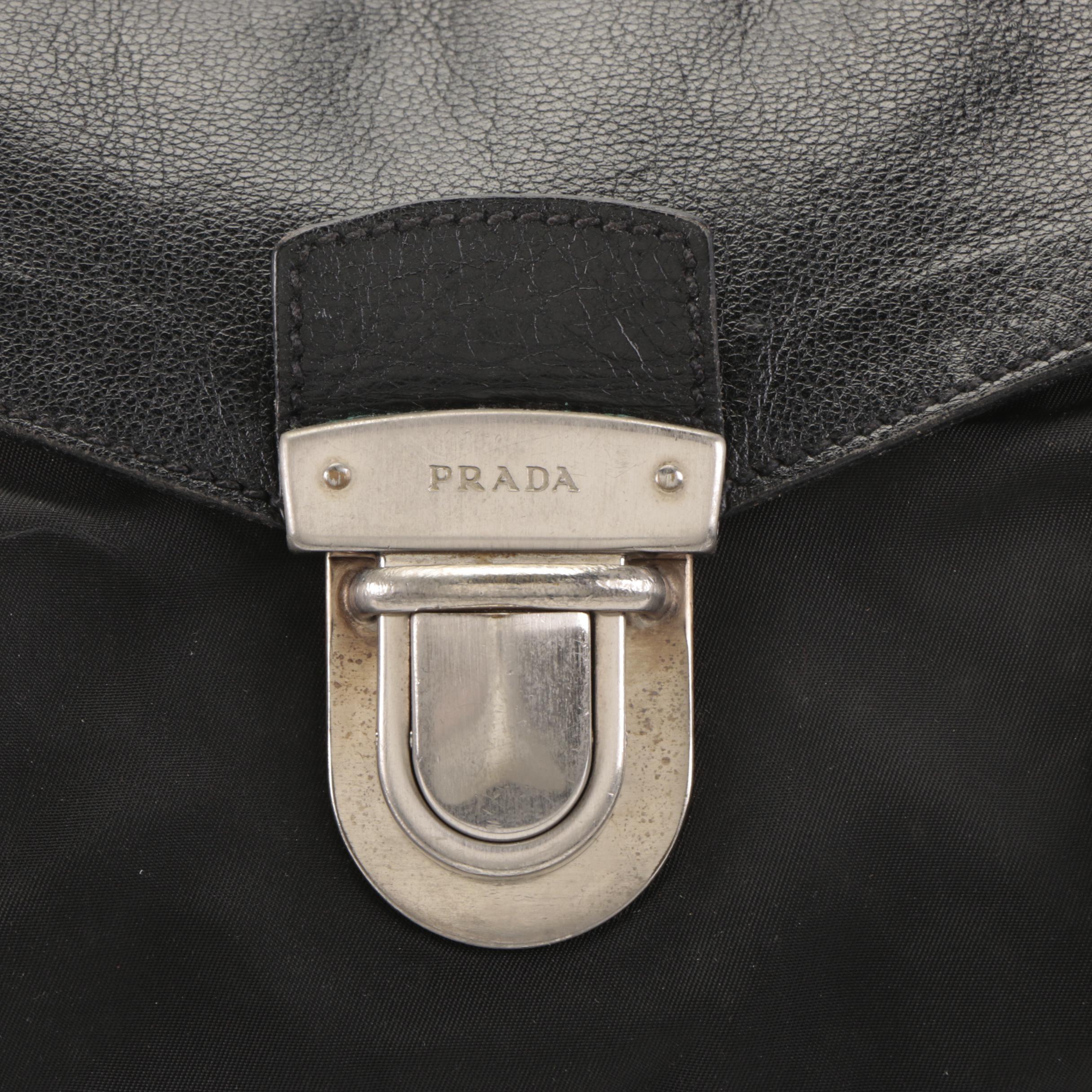 Prada Easy Tessuto Shoulder Bag in Black Nylon and Calfskin Trim