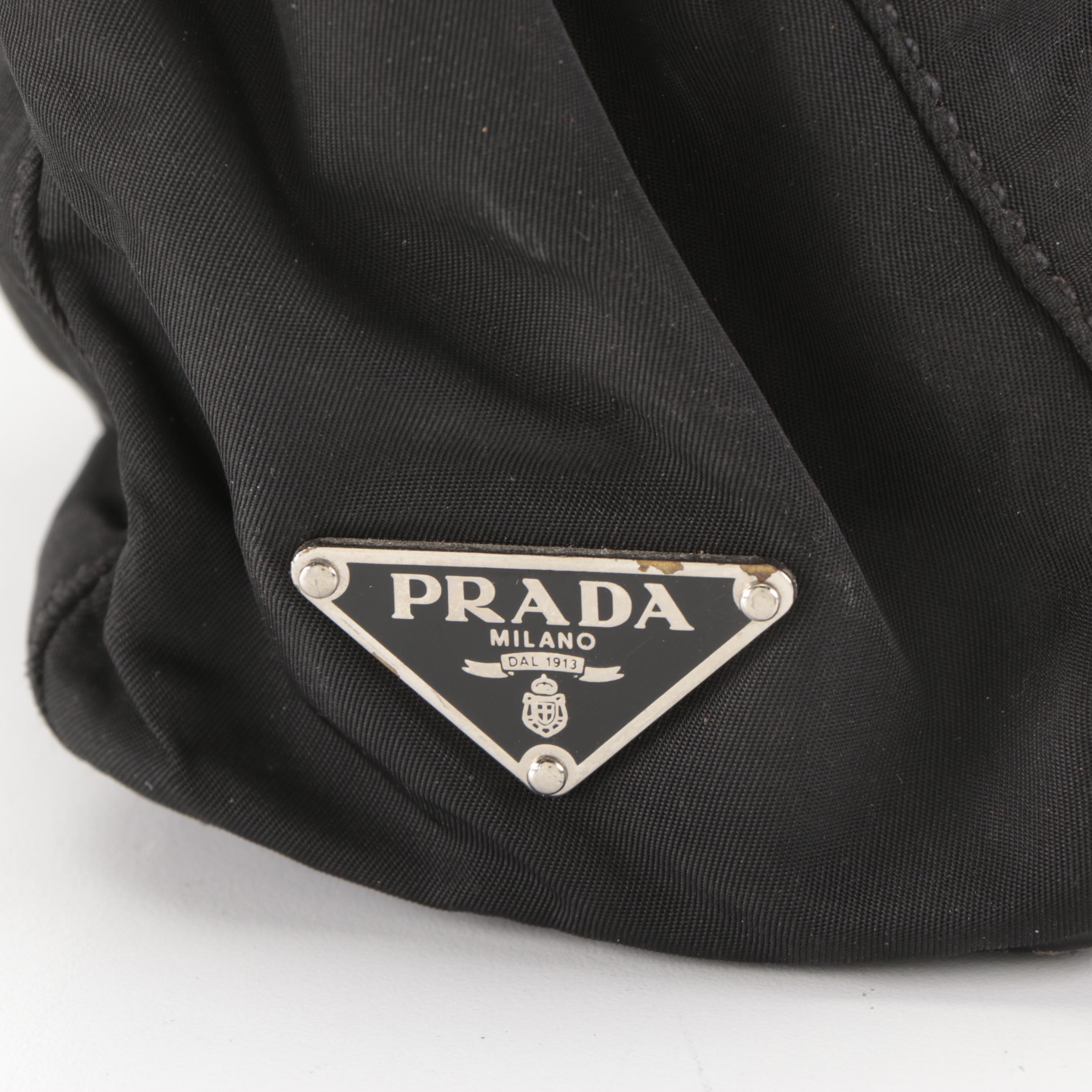 Prada Easy Tessuto Shoulder Bag in Black Nylon and Calfskin Trim