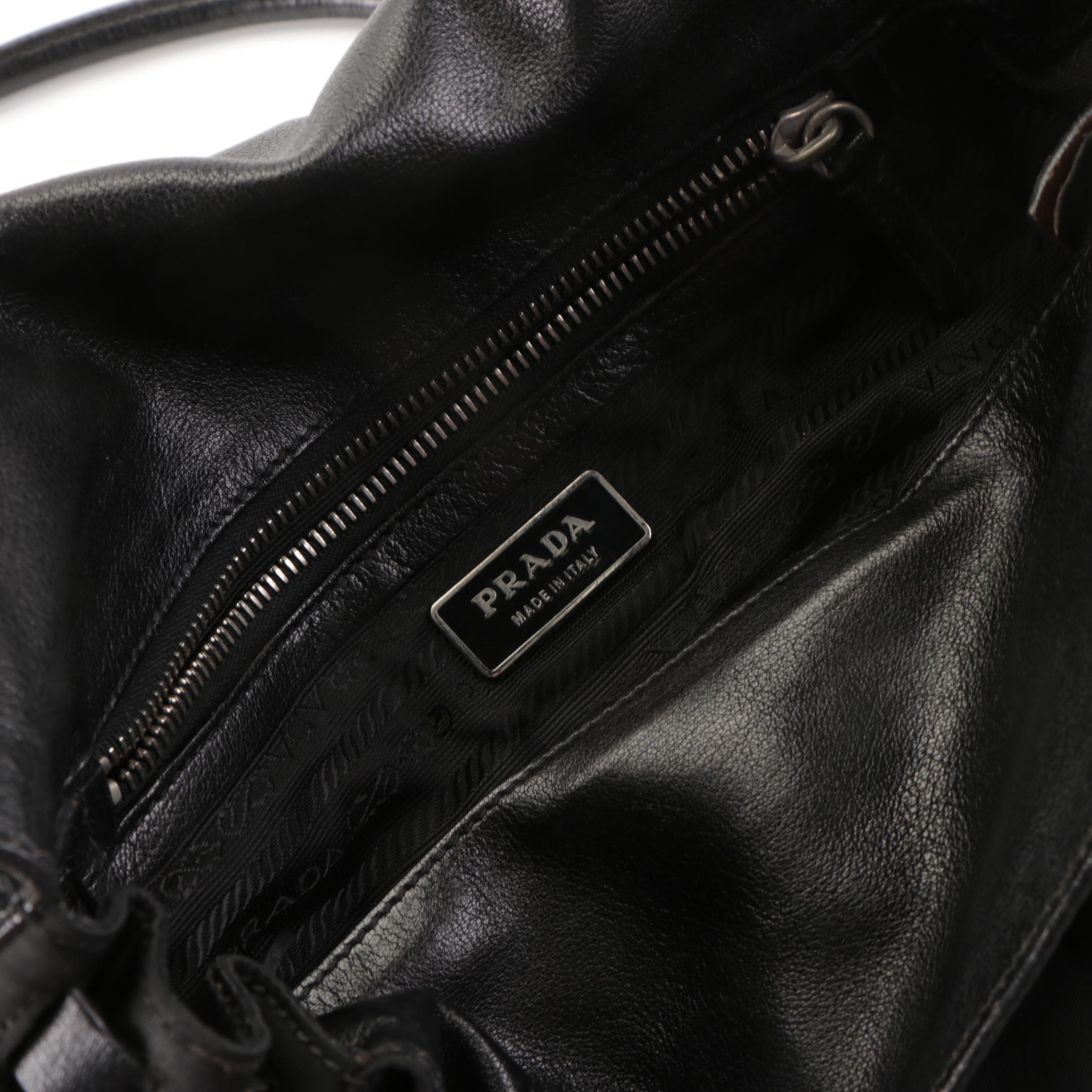 Prada Easy Tessuto Shoulder Bag in Black Nylon and Calfskin Trim