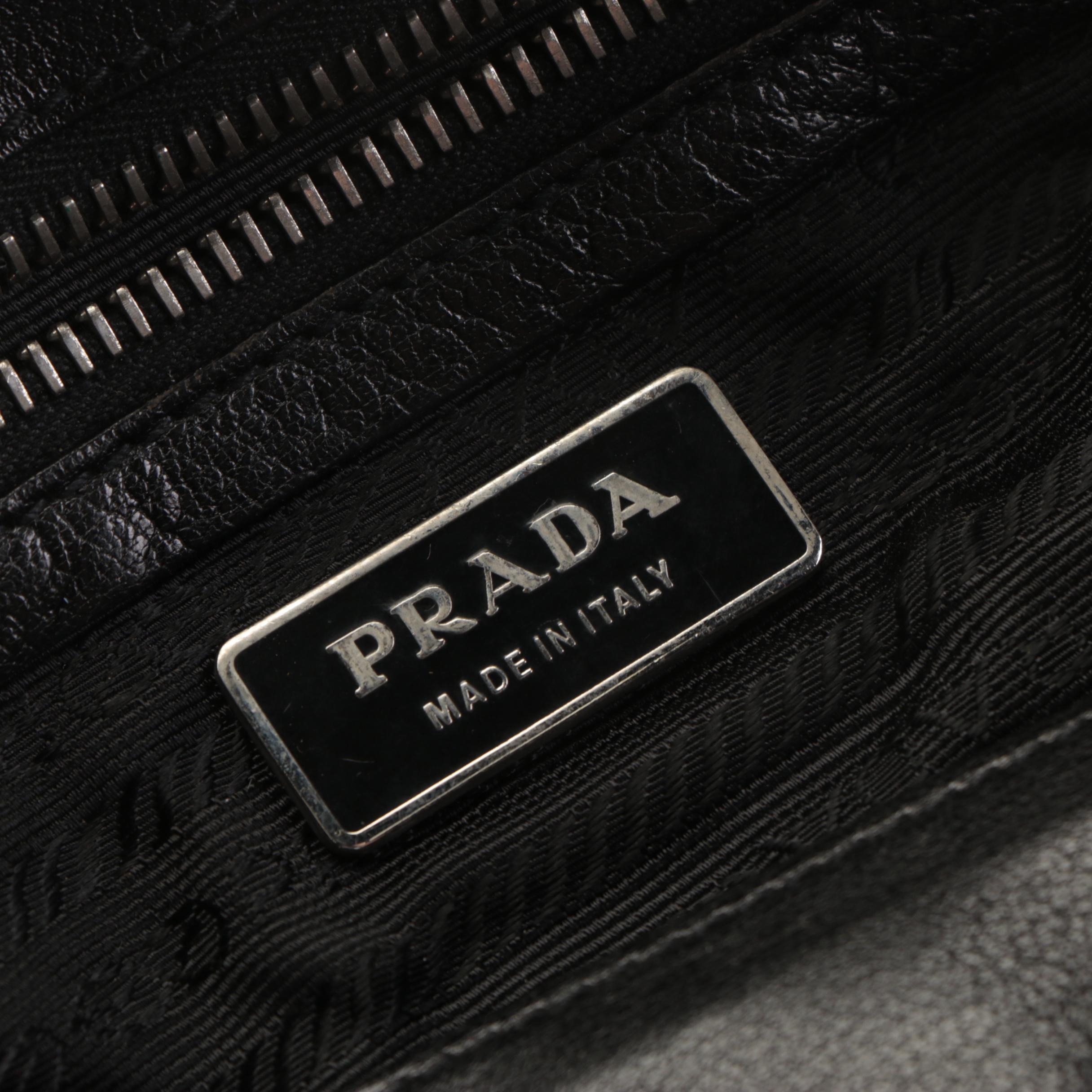 Prada Easy Tessuto Shoulder Bag in Black Nylon and Calfskin Trim