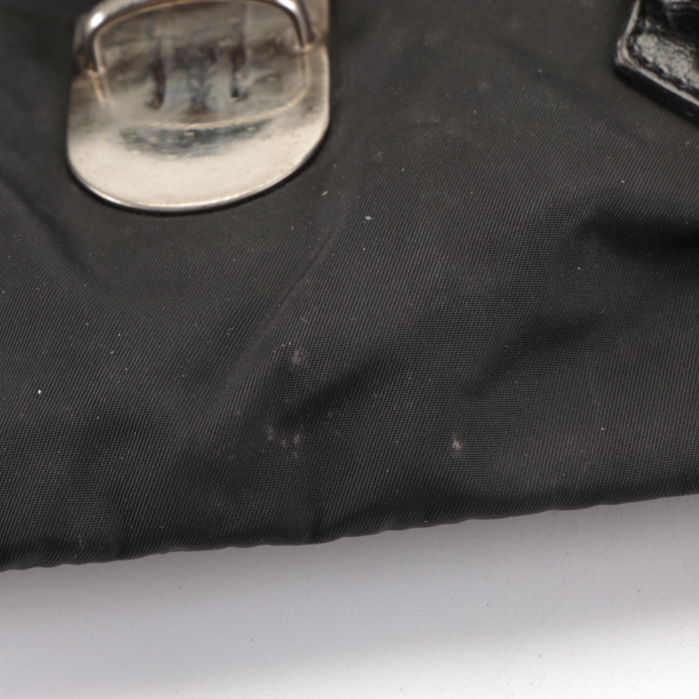 Prada Easy Tessuto Shoulder Bag in Black Nylon and Calfskin Trim