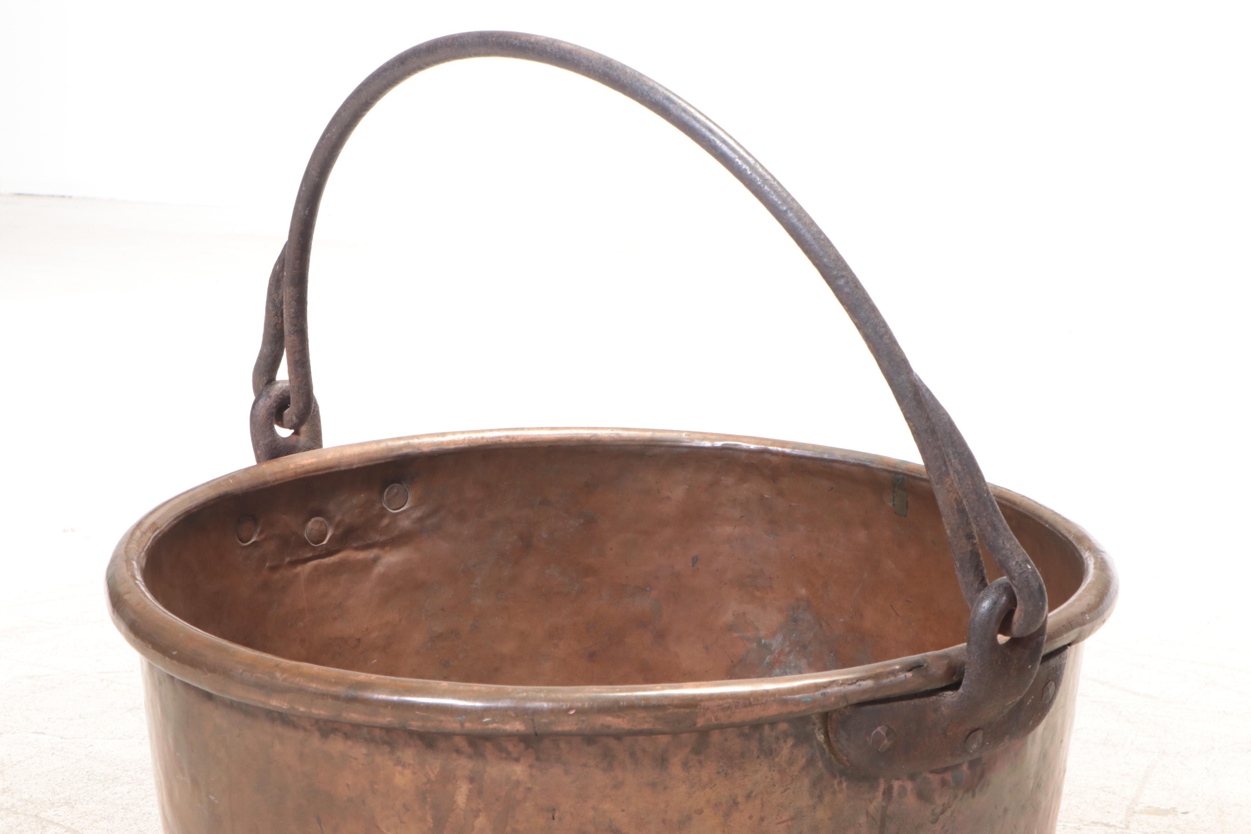 Copper Cauldron with Wrought Iron Swing Handle