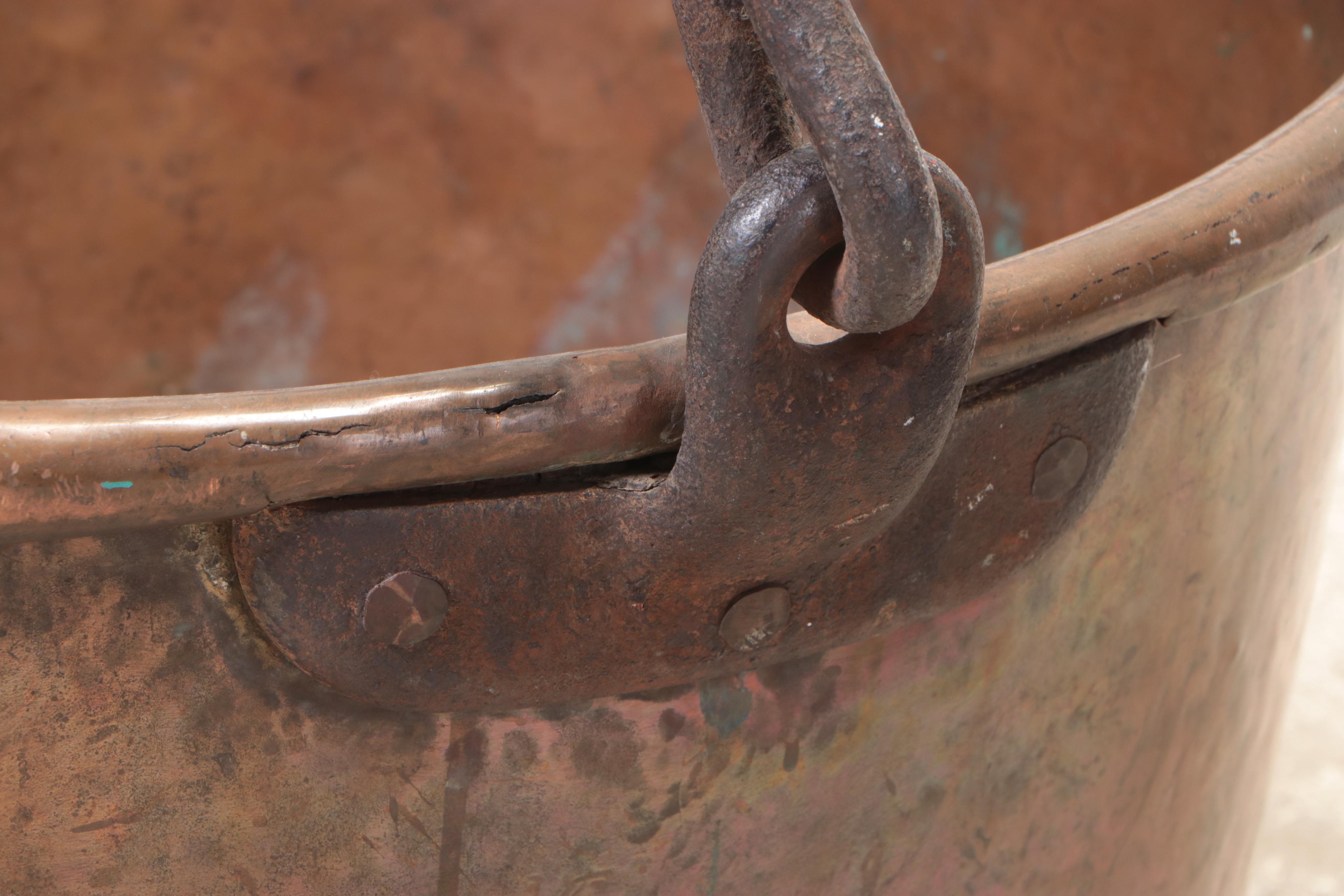 Copper Cauldron with Wrought Iron Swing Handle