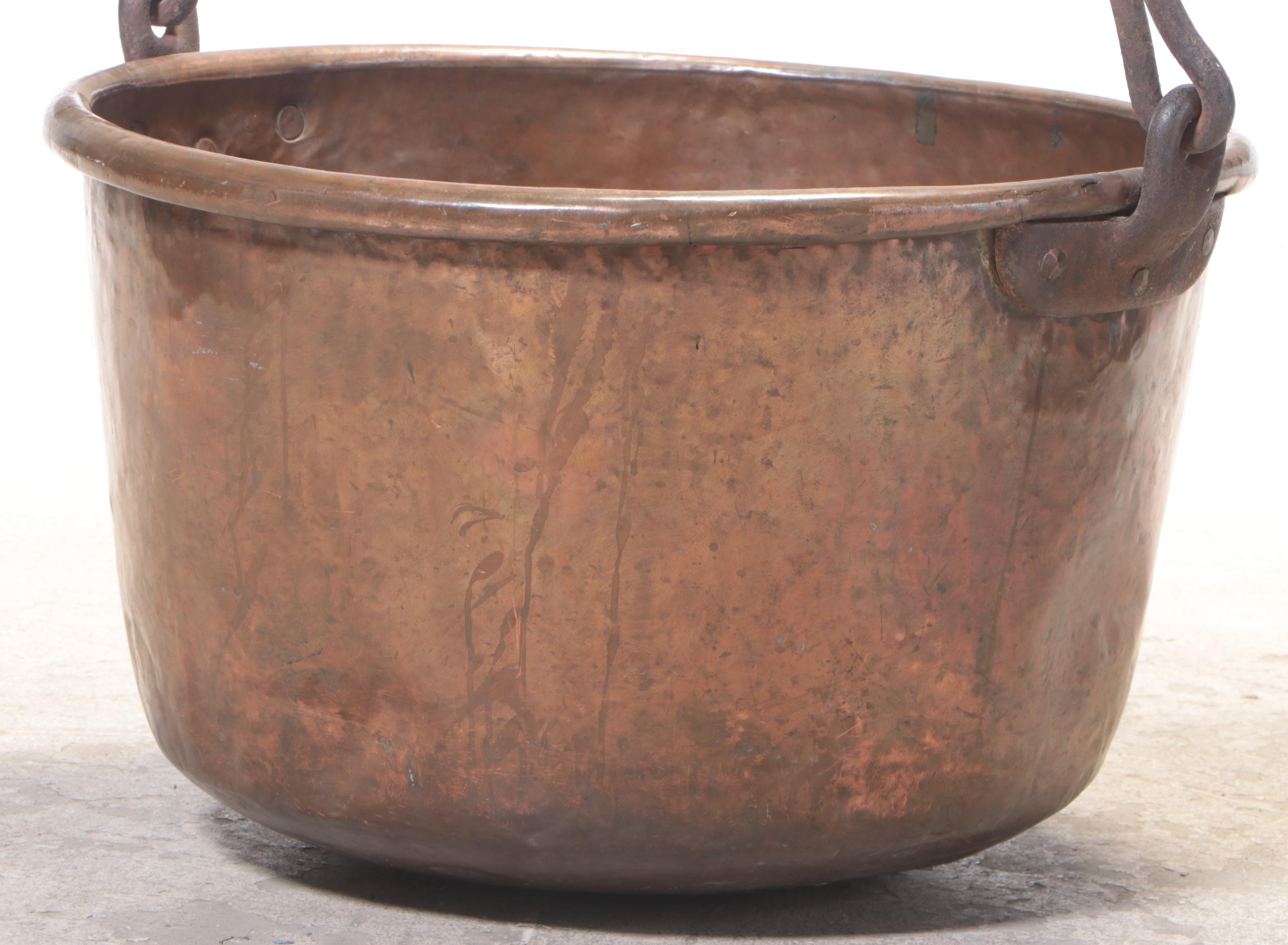 Copper Cauldron with Wrought Iron Swing Handle