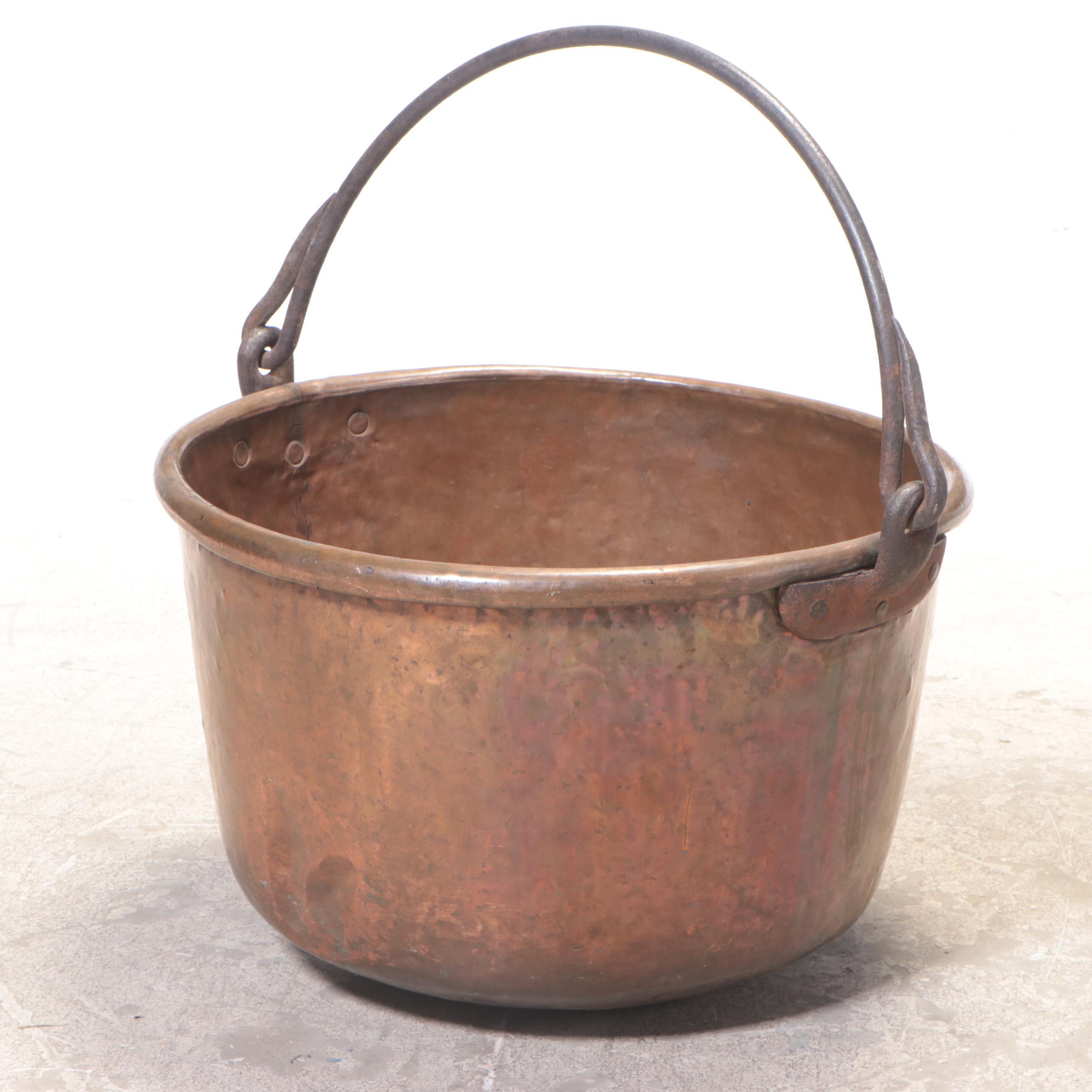 Copper Cauldron with Wrought Iron Swing Handle
