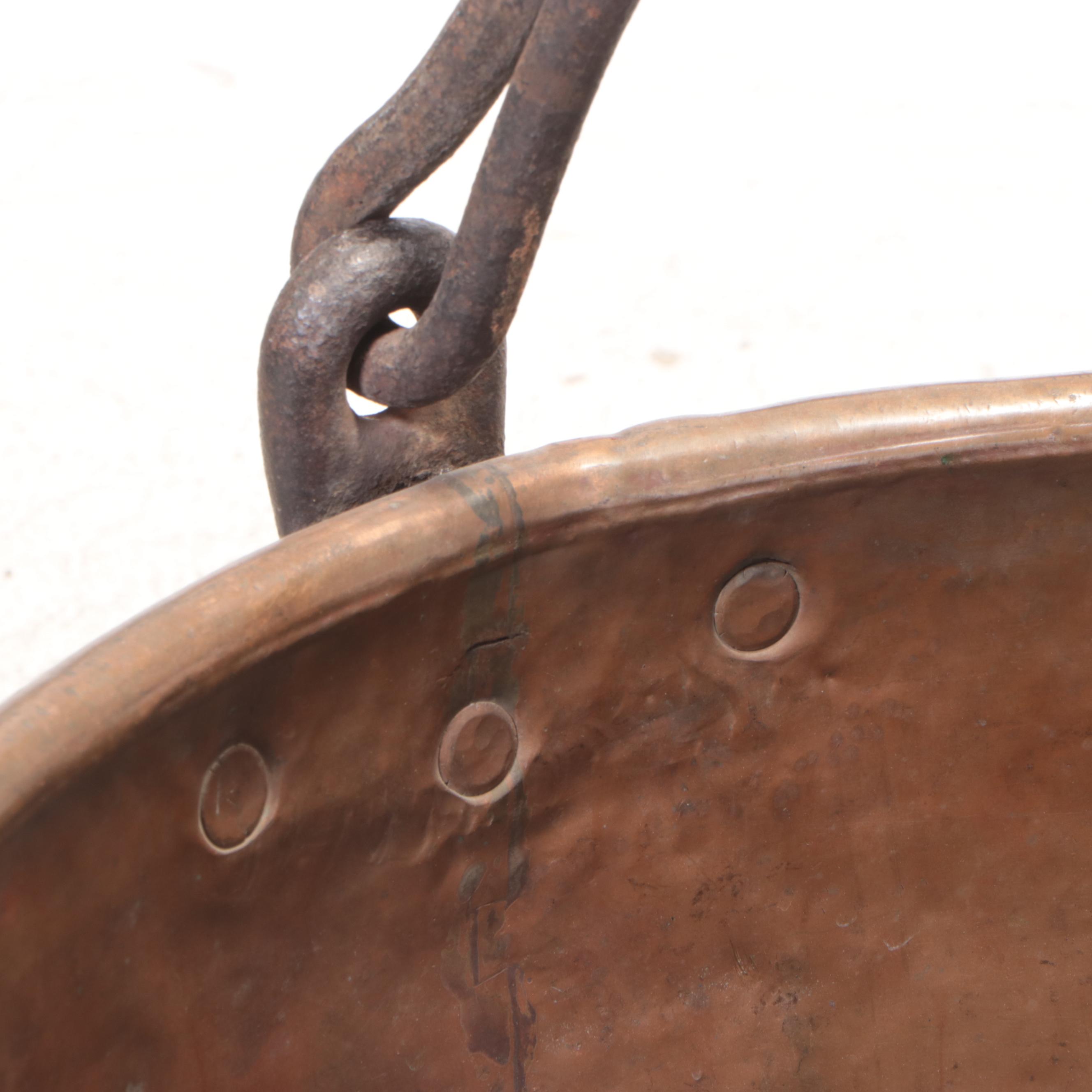 Copper Cauldron with Wrought Iron Swing Handle