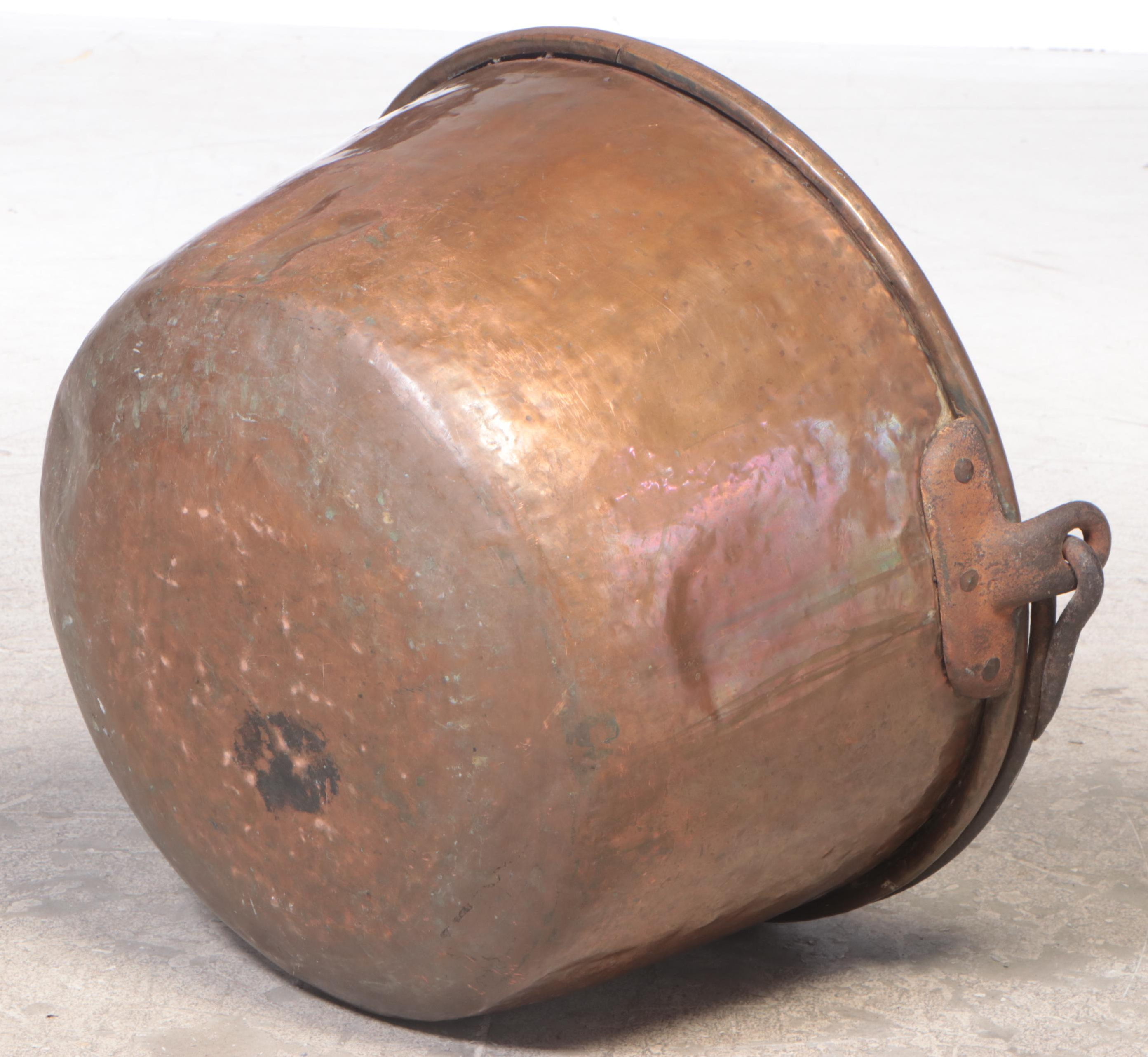 Copper Cauldron with Wrought Iron Swing Handle