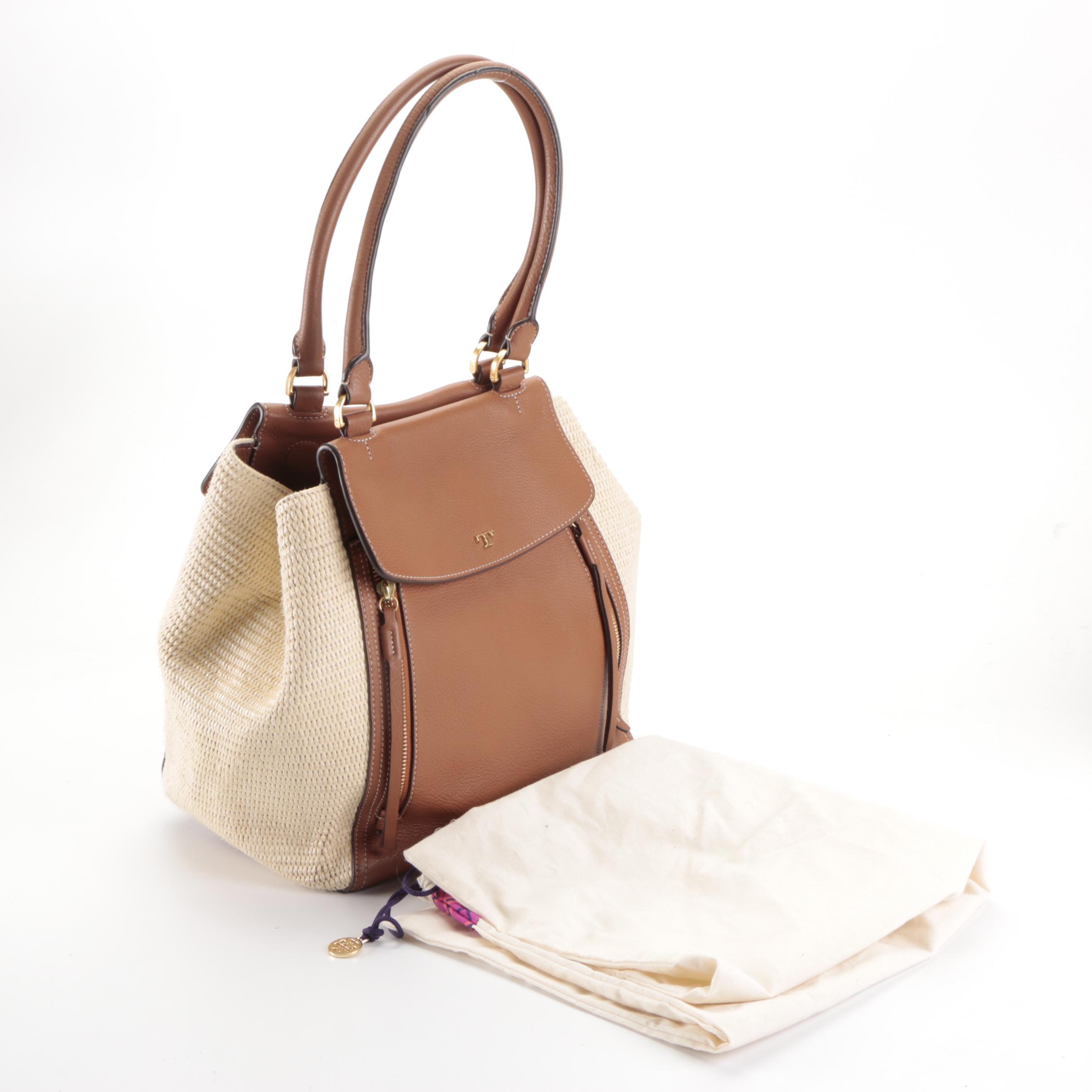 Tory Burch Satchel in Raffia and Leather