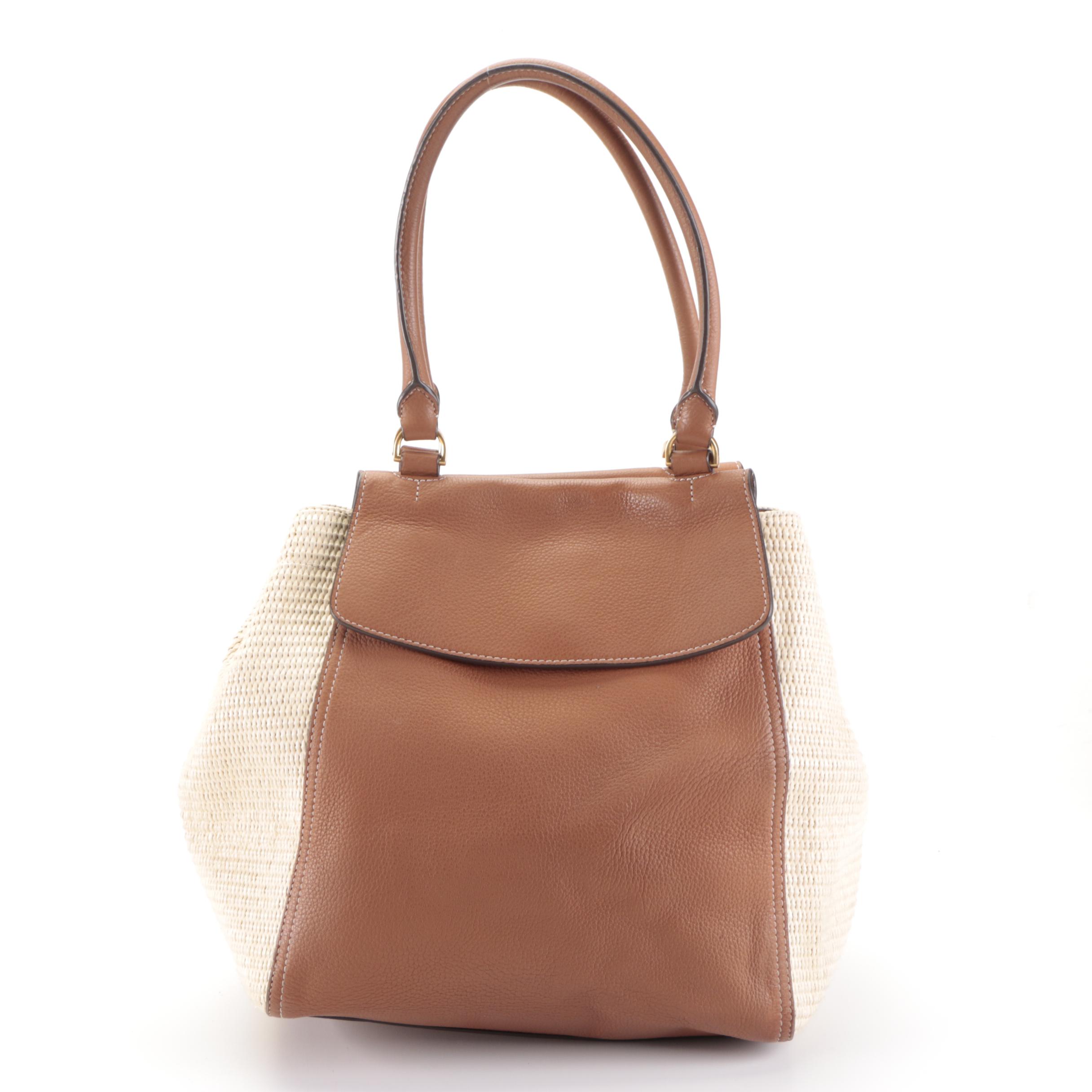 Tory Burch Satchel in Raffia and Leather