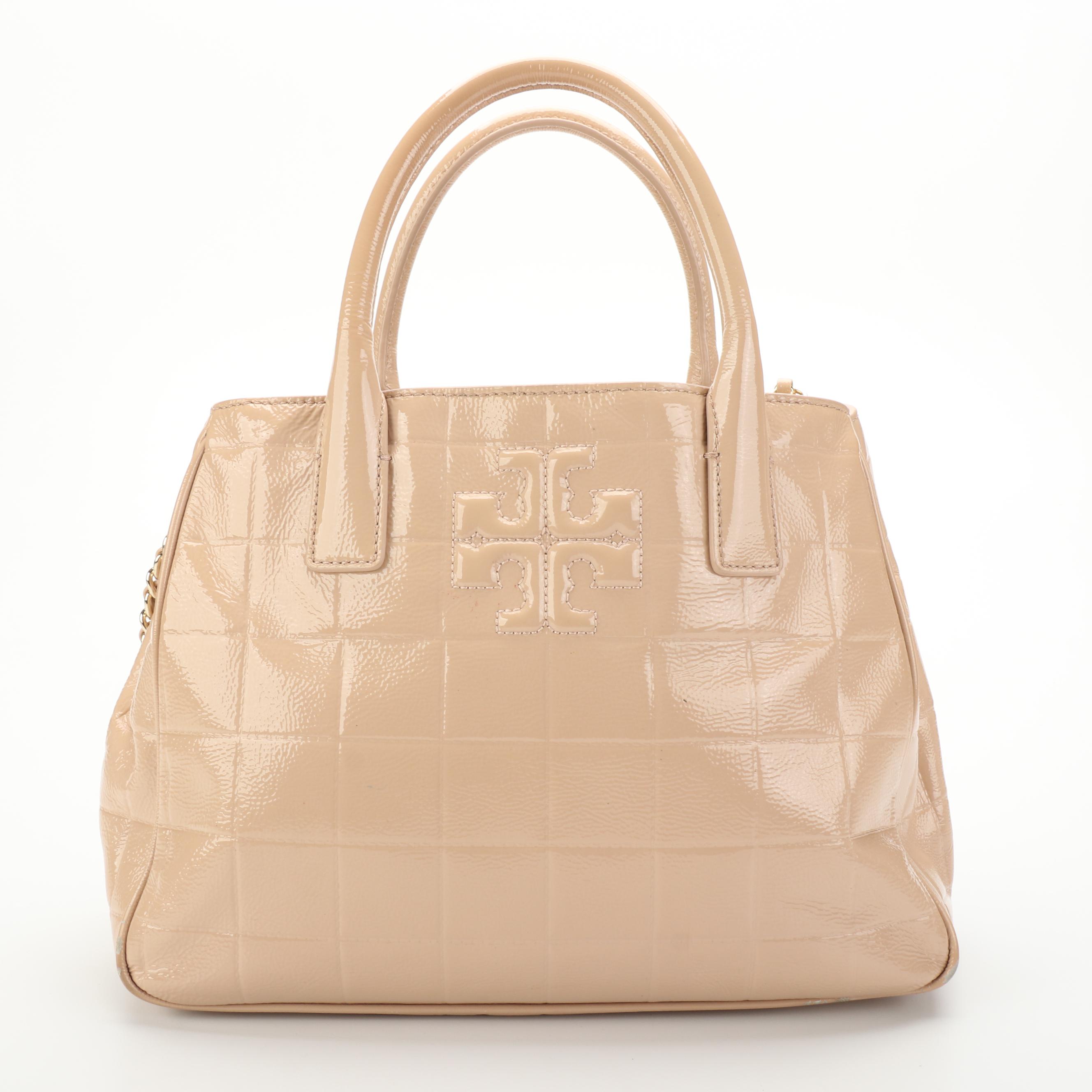 Tory Burch Patent Leather Tote with Metallic and Grained Leather Wallets